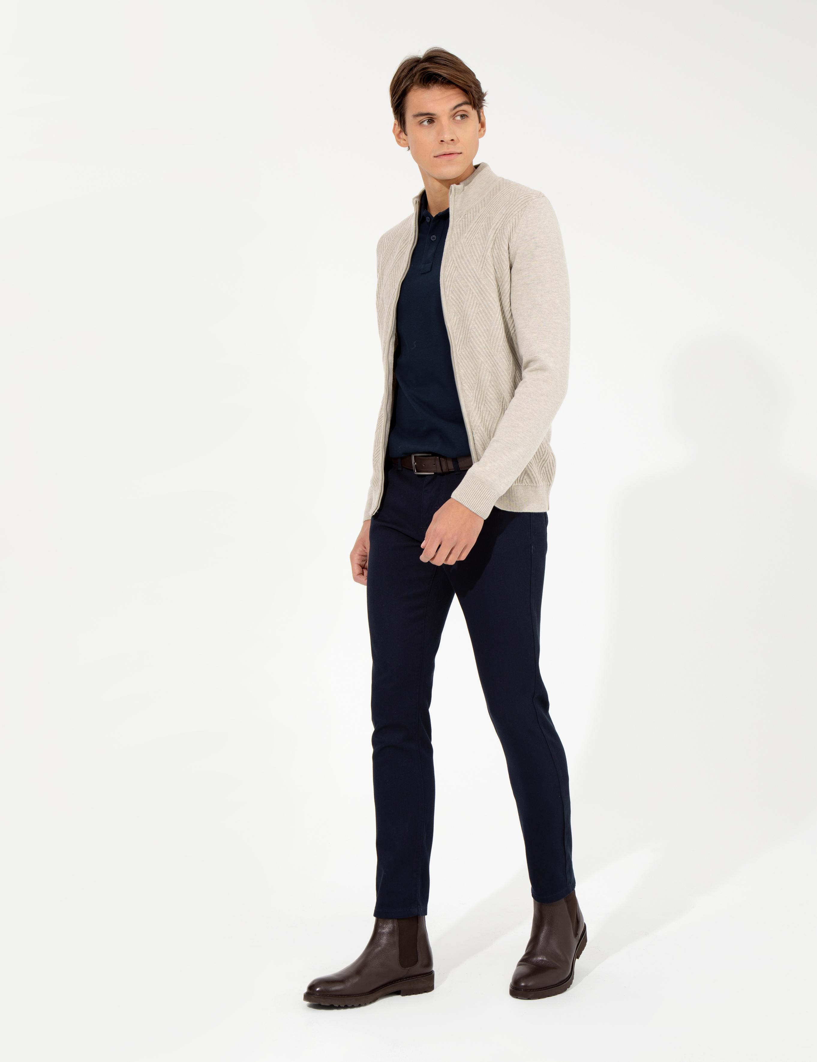 Lacivert Slim Fit Kanvas Pantolon