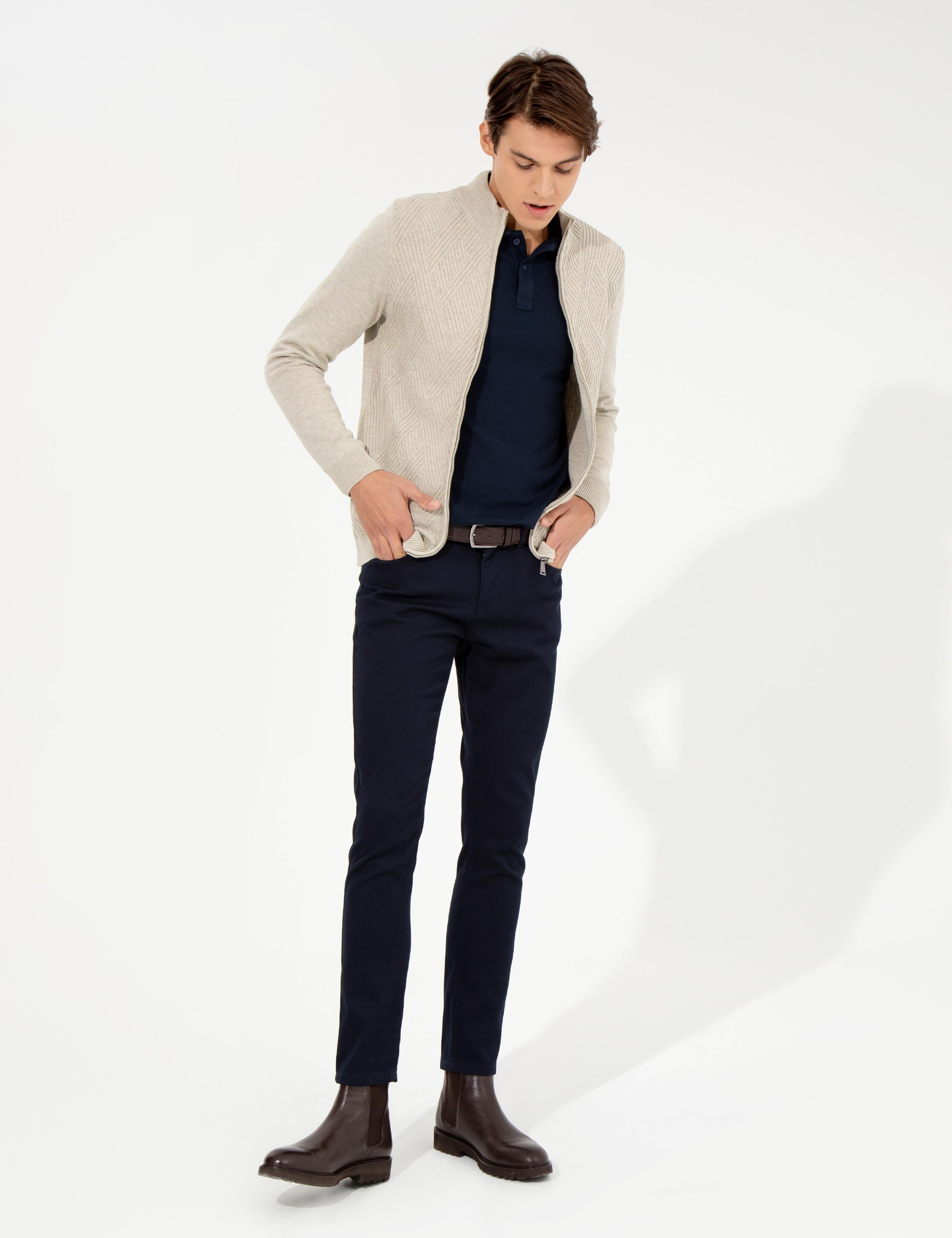 Lacivert Slim Fit Kanvas Pantolon