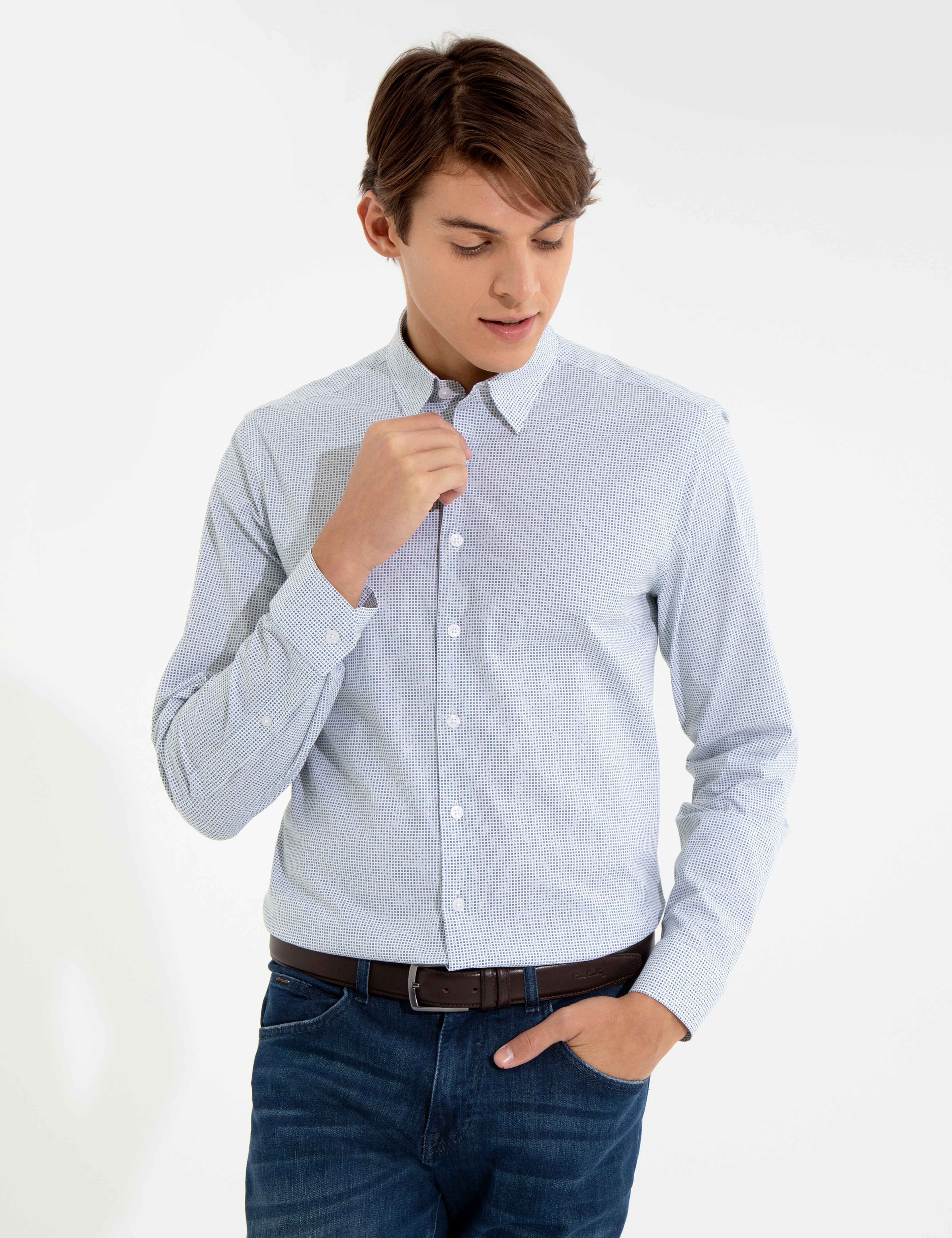 Yeşil Slim Fit Uzun Kollu Gömlek - Image 2