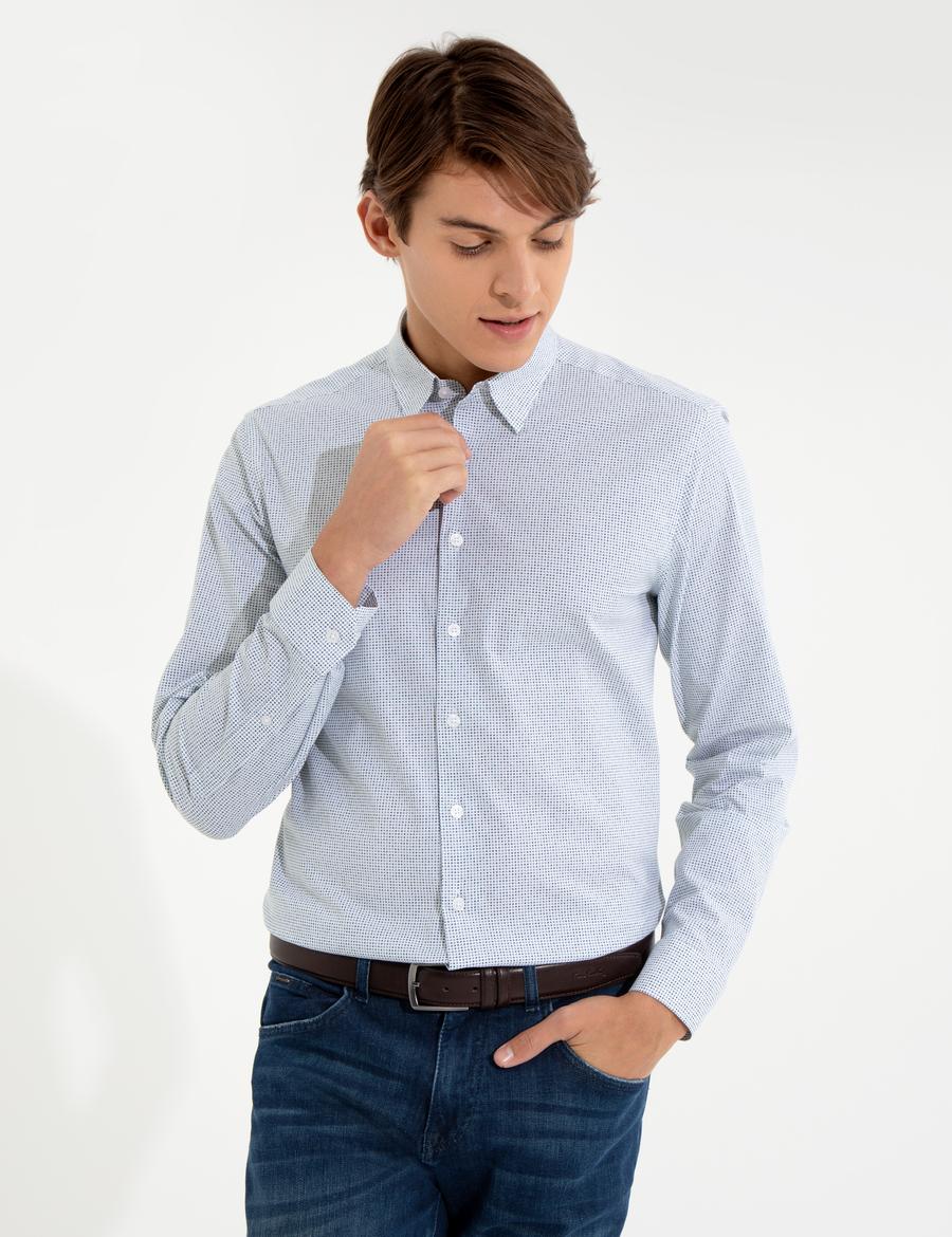 Yeşil Slim Fit Uzun Kollu Gömlek