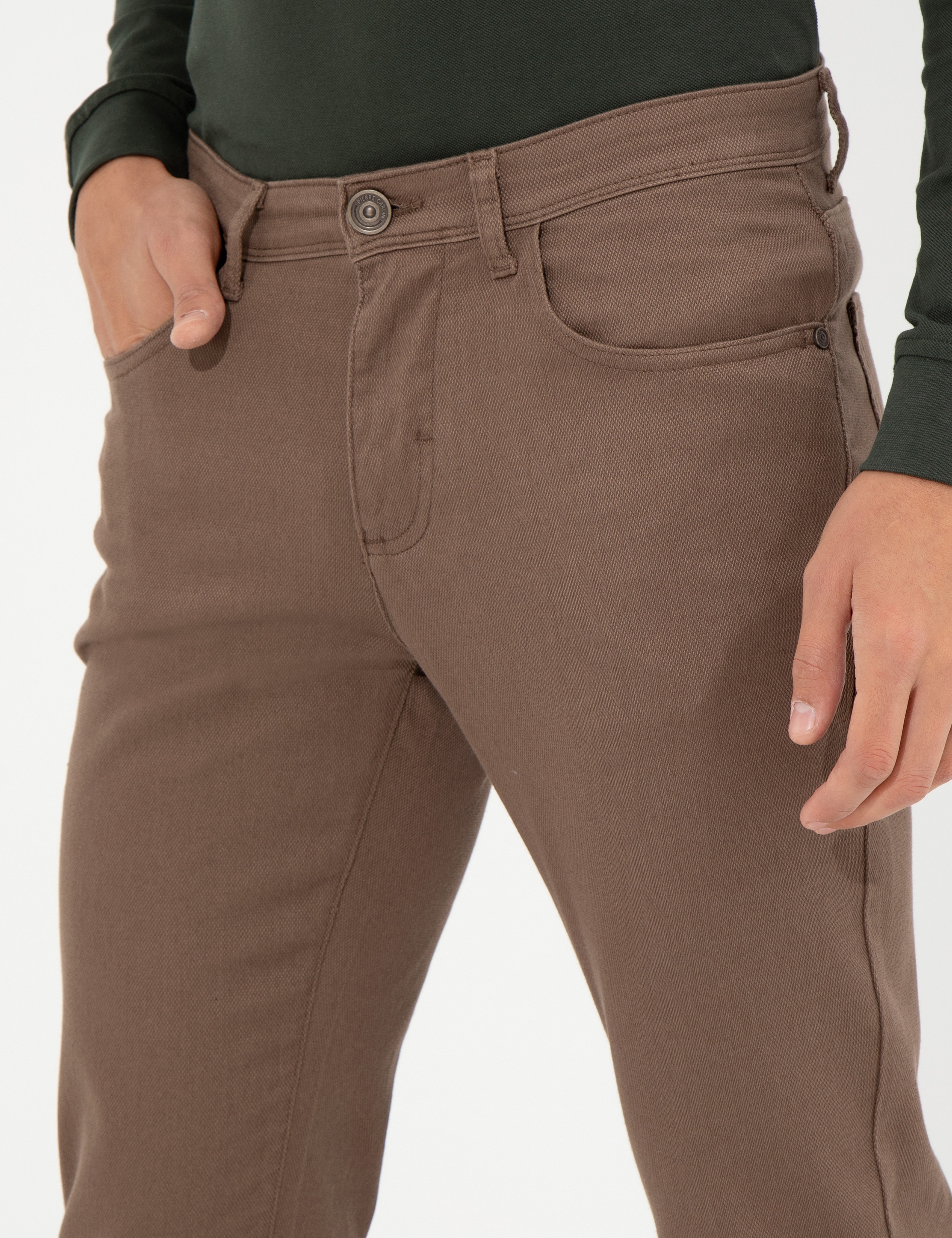 Kahverengi Slim Fit Kanvas Pantolon - Image 6
