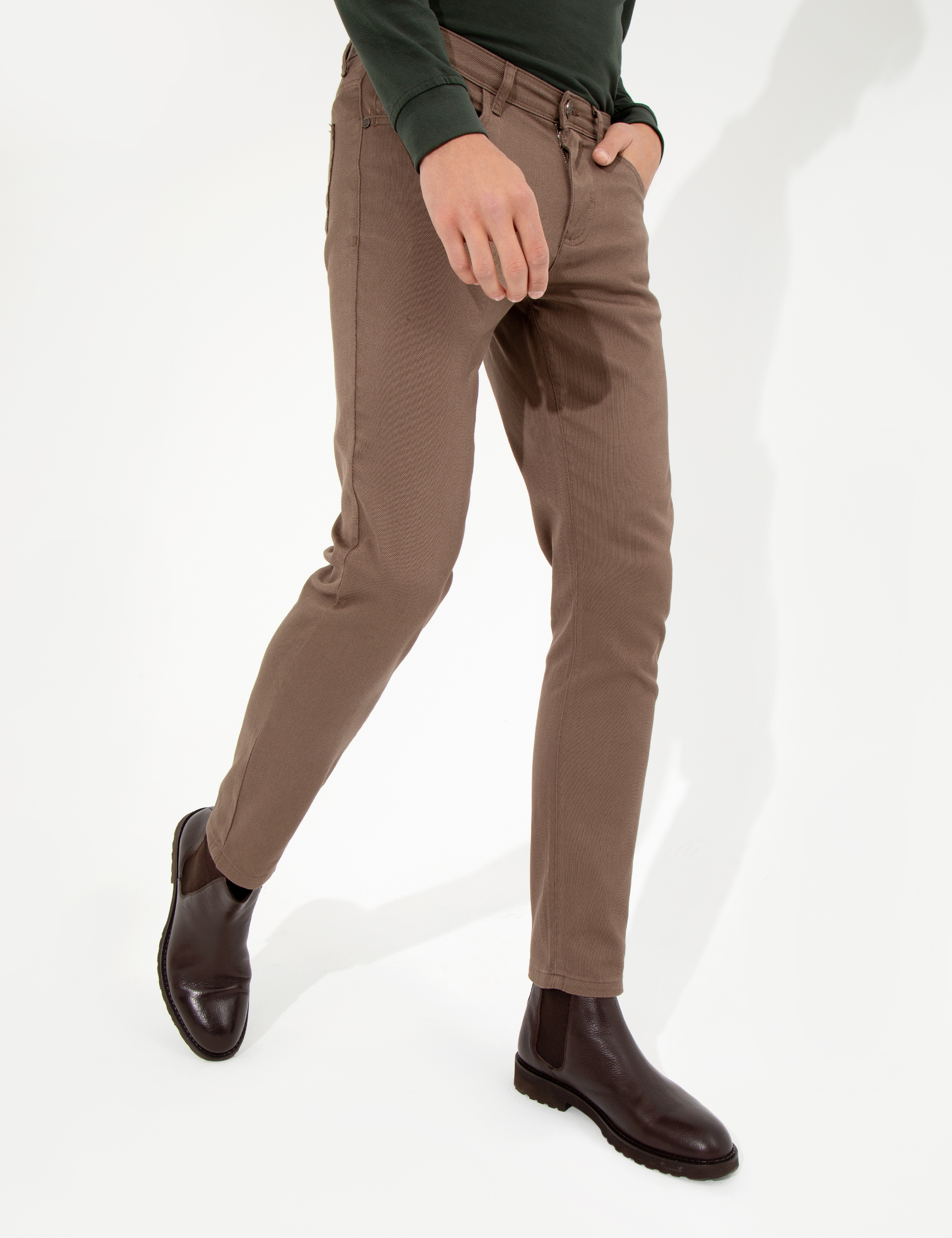 Kahverengi Slim Fit Kanvas Pantolon - Image 2