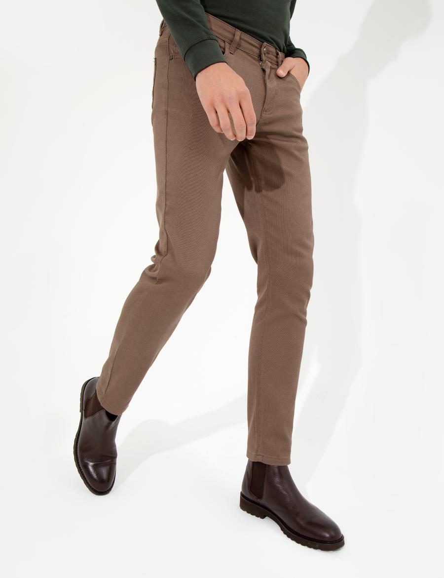 Kahverengi Slim Fit Kanvas Pantolon