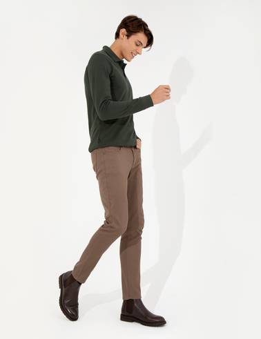 Kahverengi Slim Fit Kanvas Pantolon
