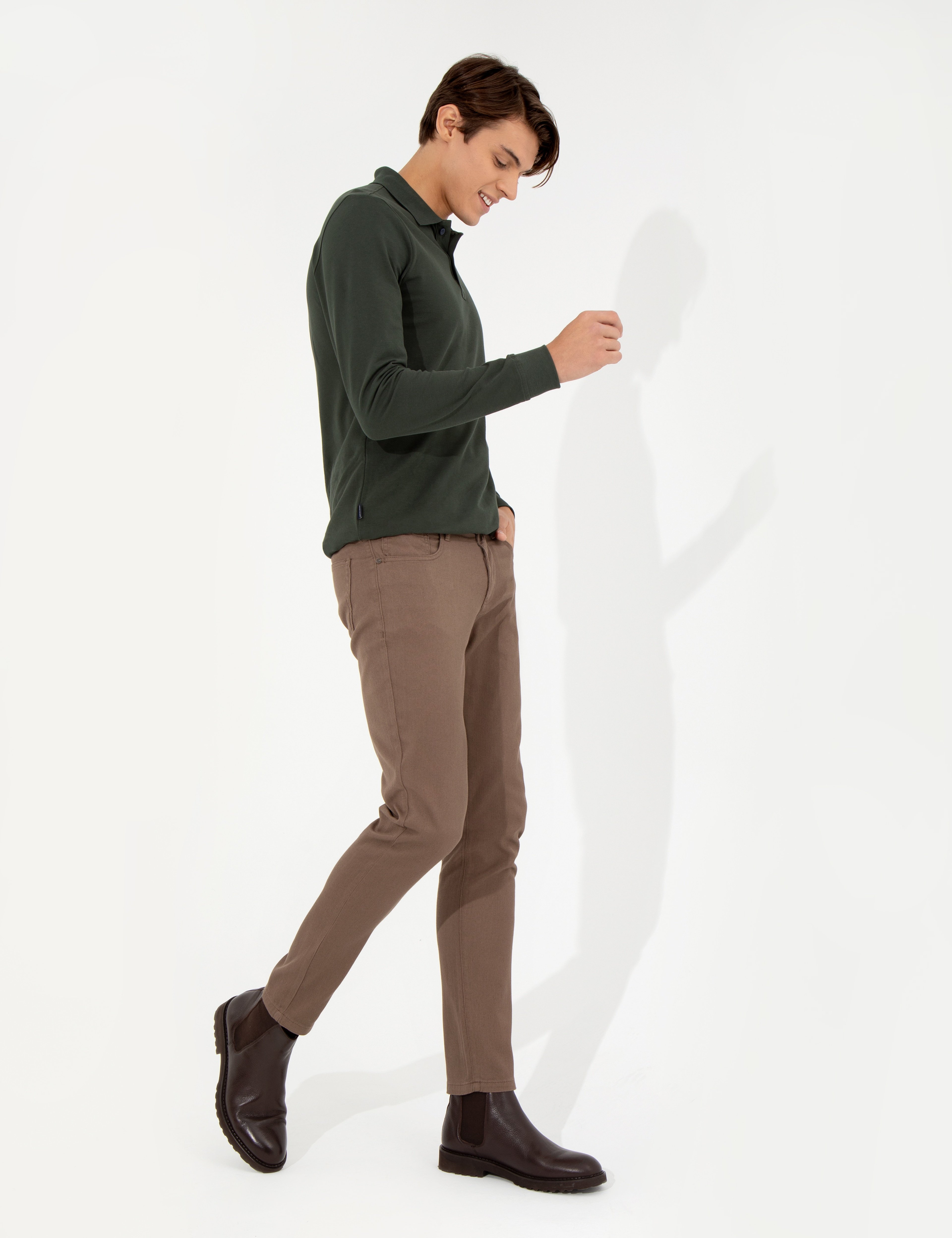 Kahverengi Slim Fit Kanvas Pantolon - Image 1