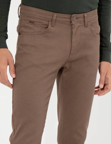 Kahverengi Slim Fit Kanvas Pantolon