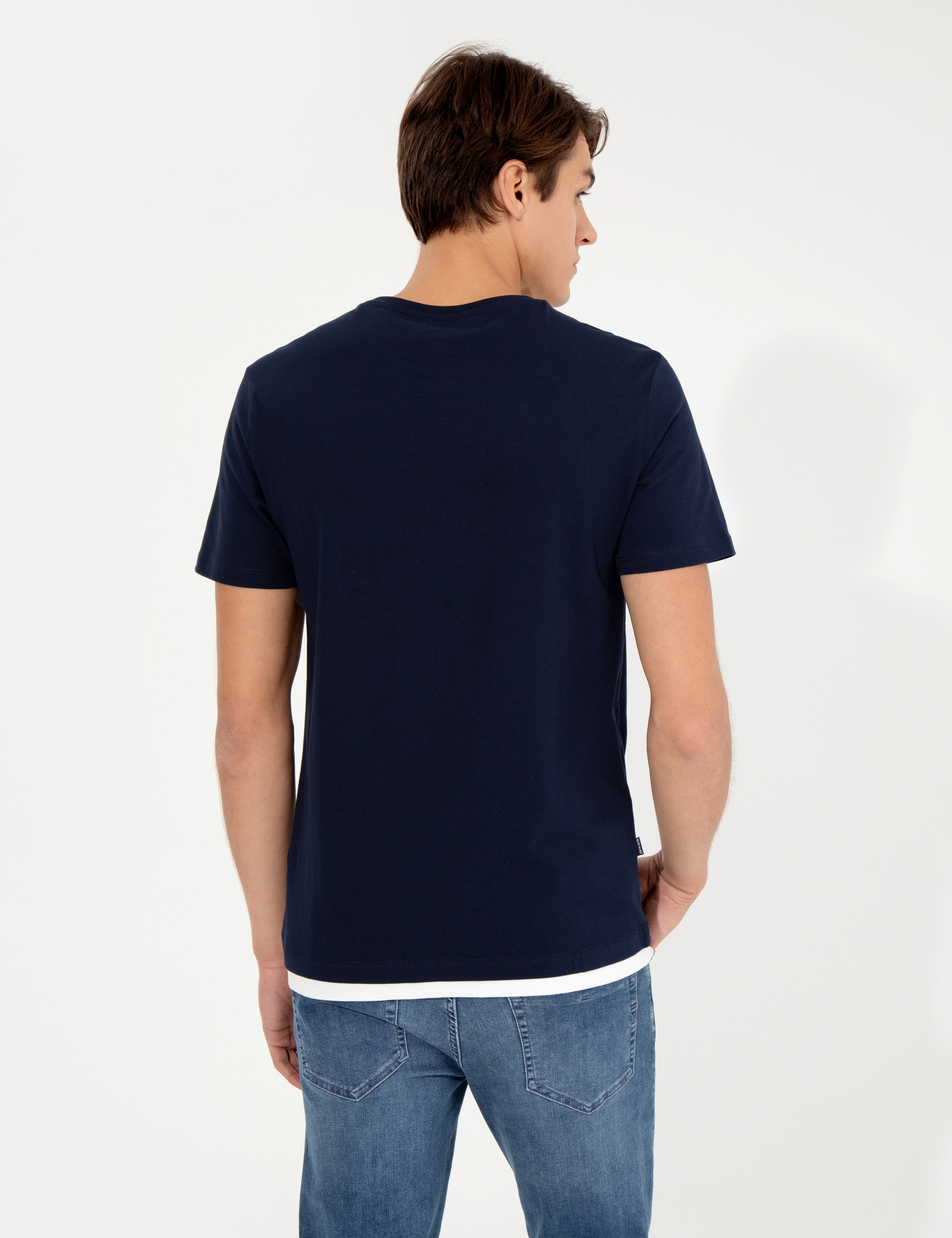 Lacivert Slim Fit Bisiklet Yaka Tişört