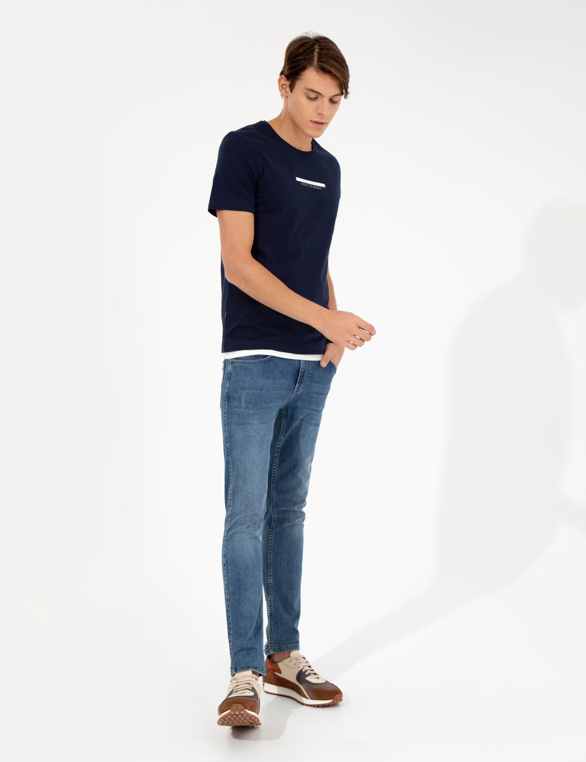 Lacivert Slim Fit Bisiklet Yaka Tişört - 50258441005