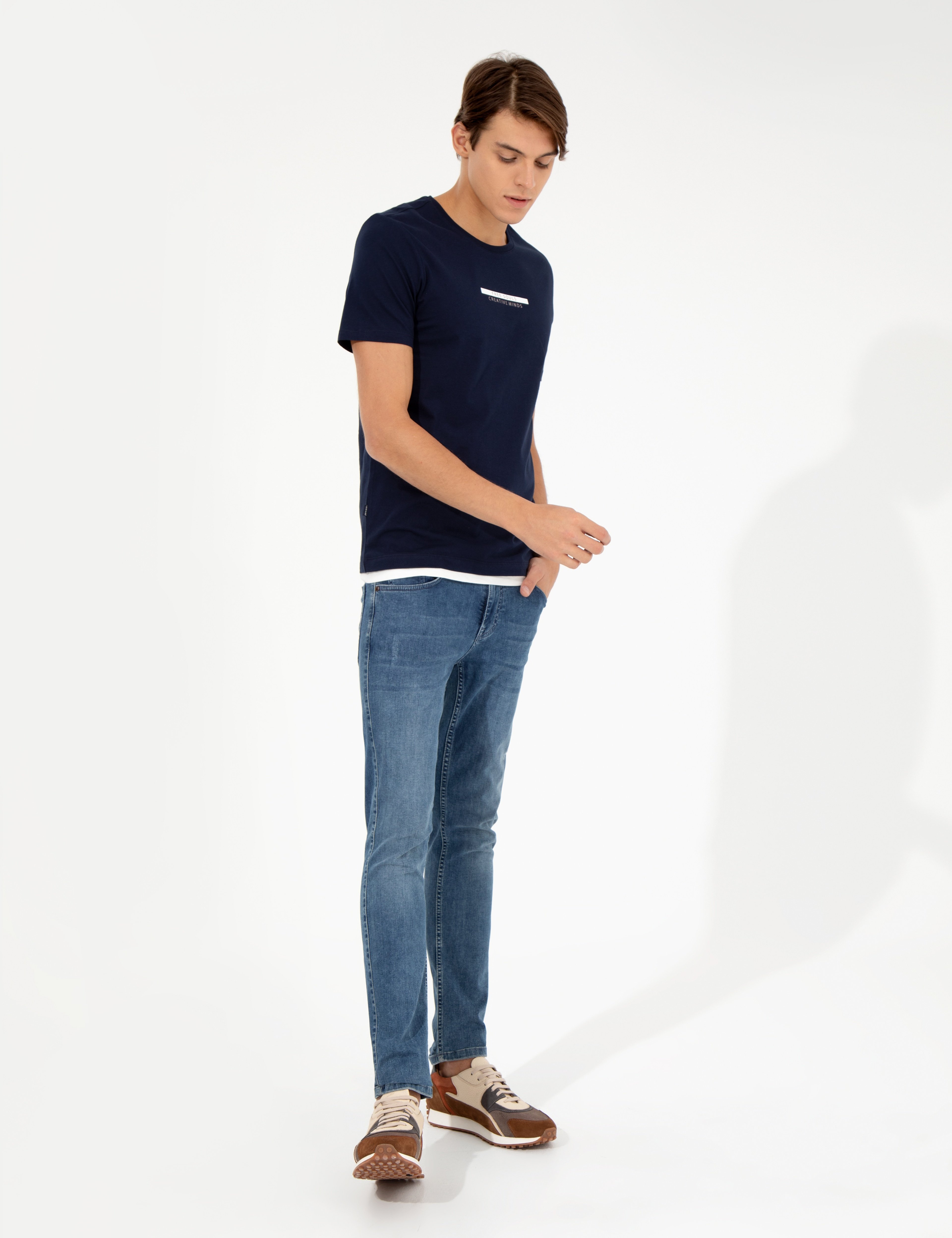 Lacivert Slim Fit Bisiklet Yaka Tişört - Image 4