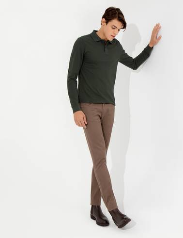 Kahverengi Slim Fit Kanvas Pantolon