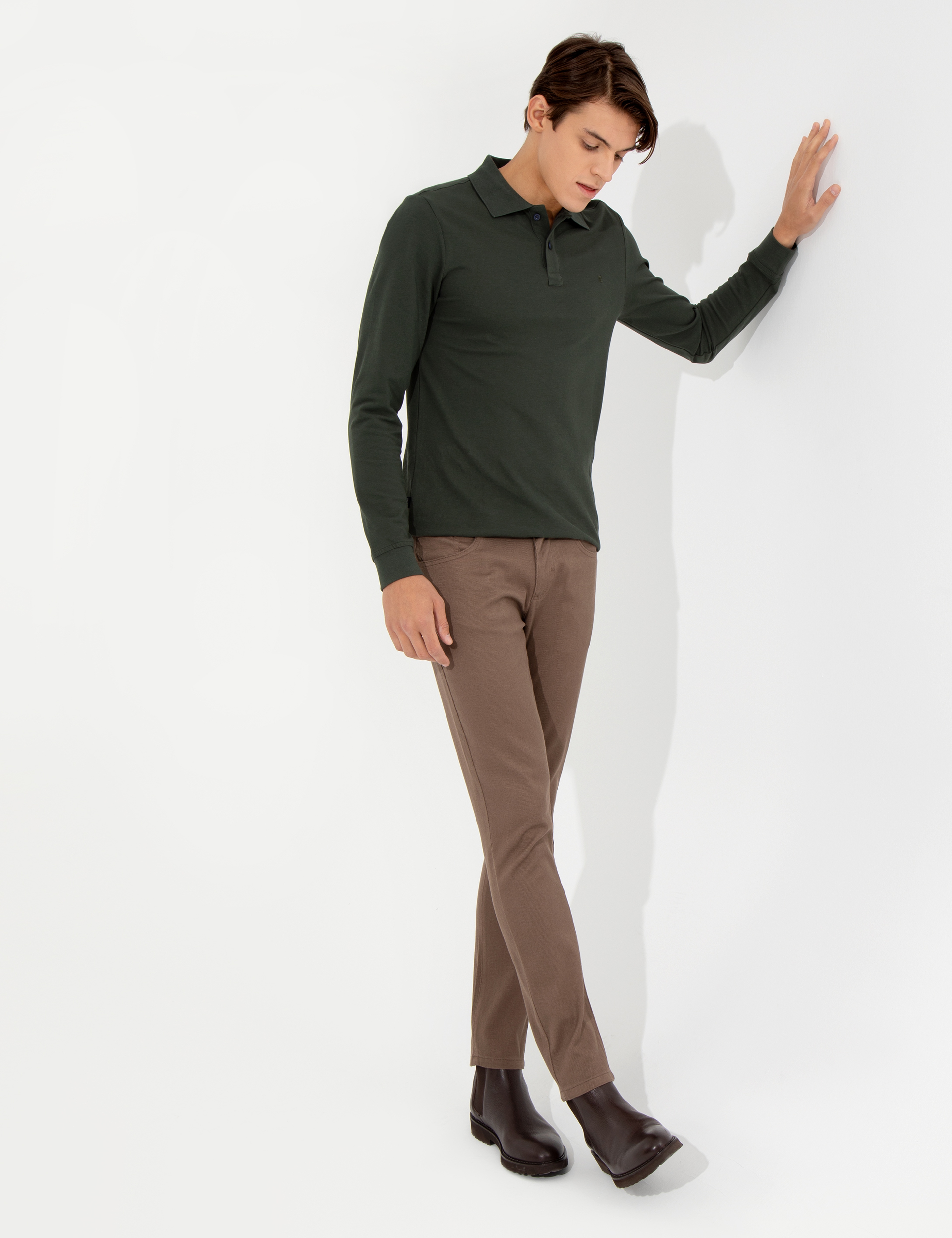Kahverengi Slim Fit Kanvas Pantolon - Image 3