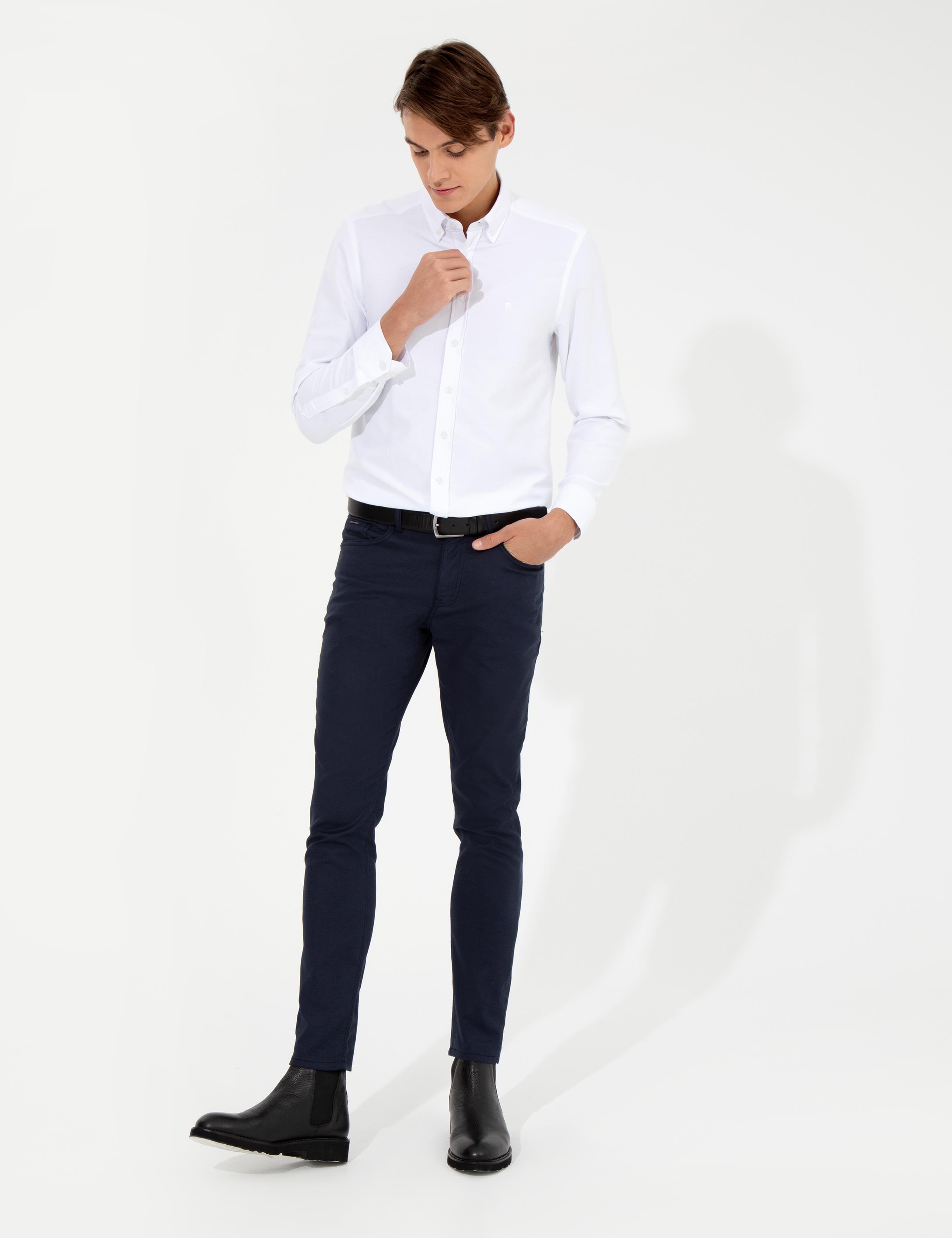Lacivert Slim Fit Kanvas Pantolon