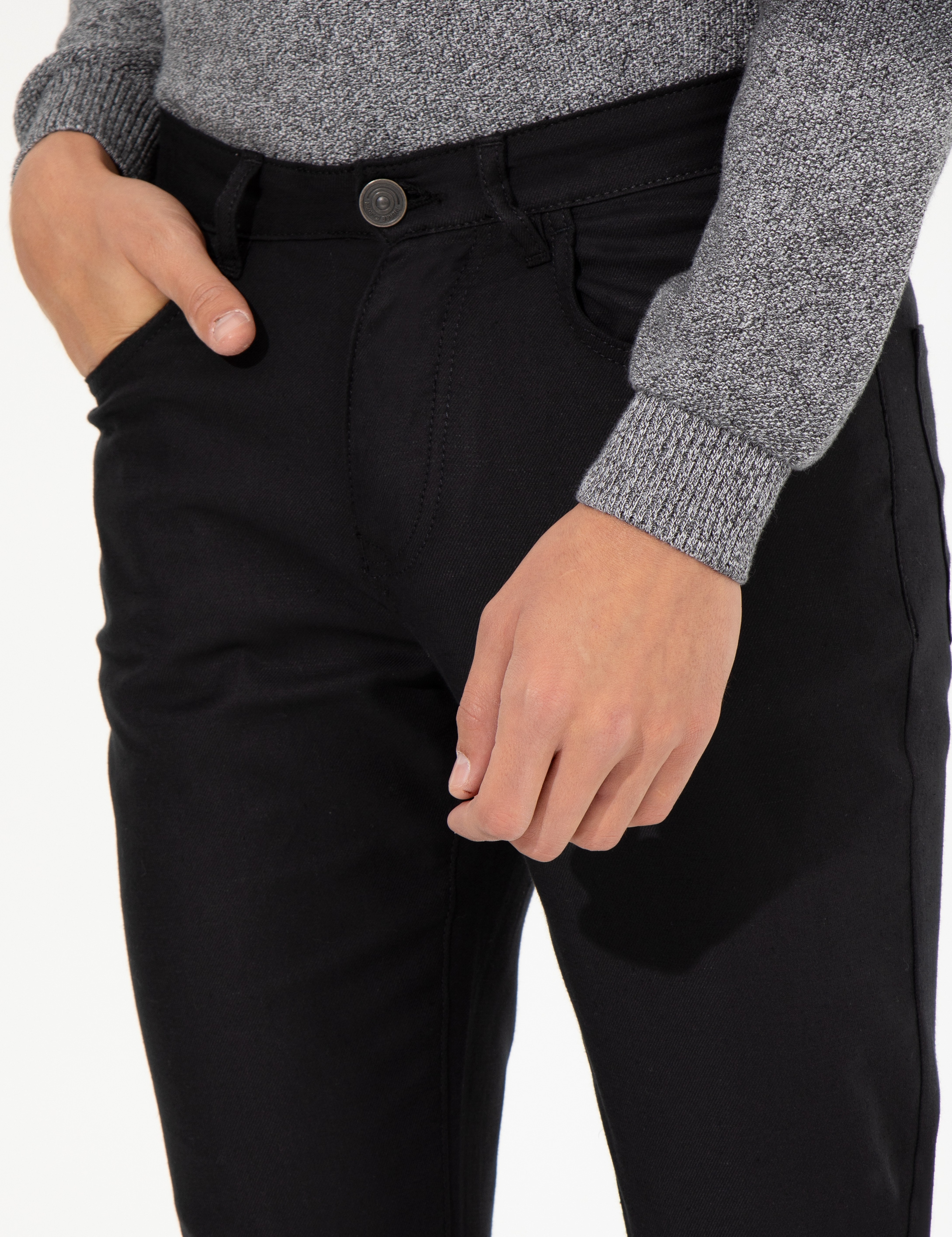 Siyah Slim Fit Keten Karışımlı 5 Cep Chino Pantolon - Image 6