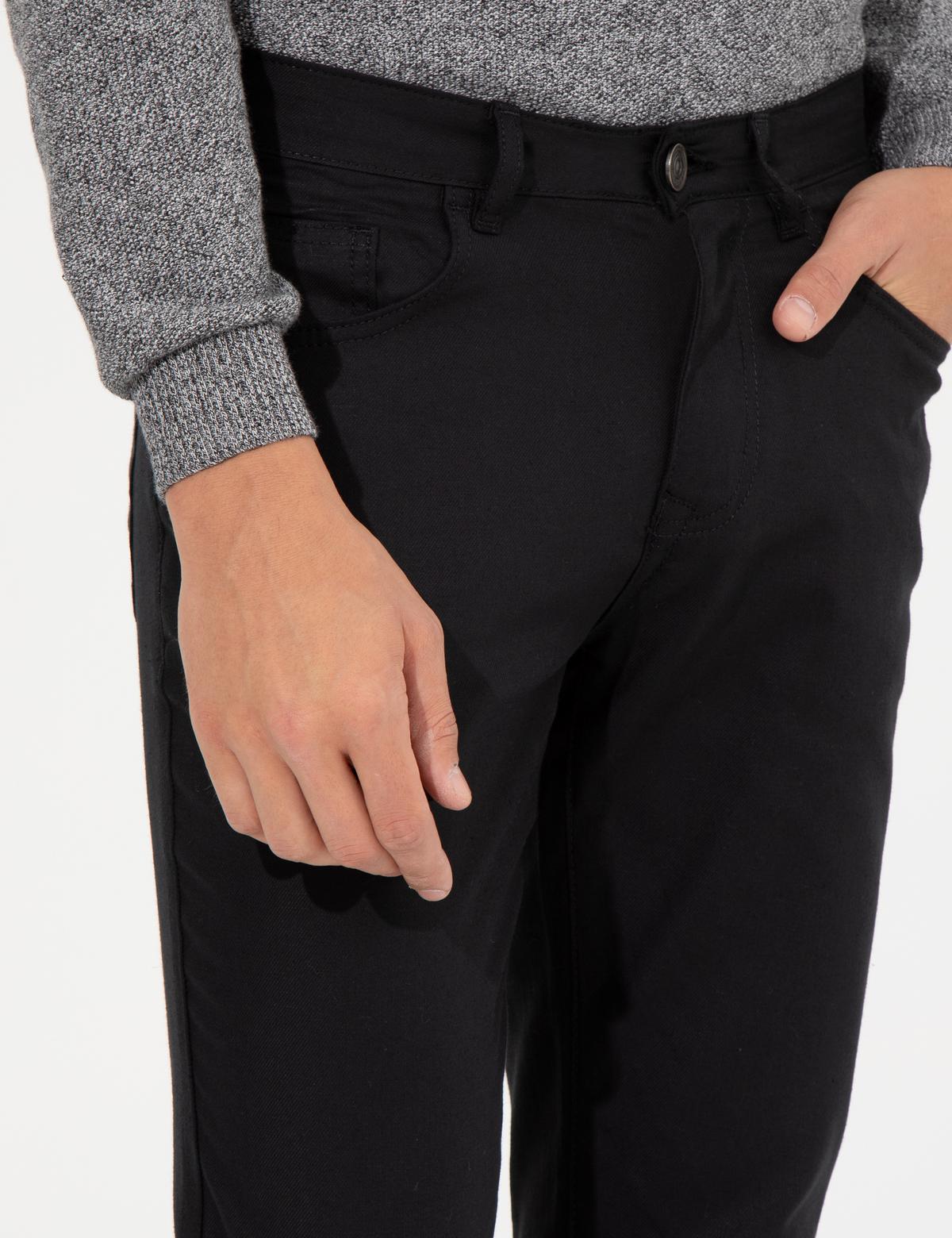 Siyah Slim Fit Keten Karışımlı  5 Cep Chino Pantolon - 50263249188