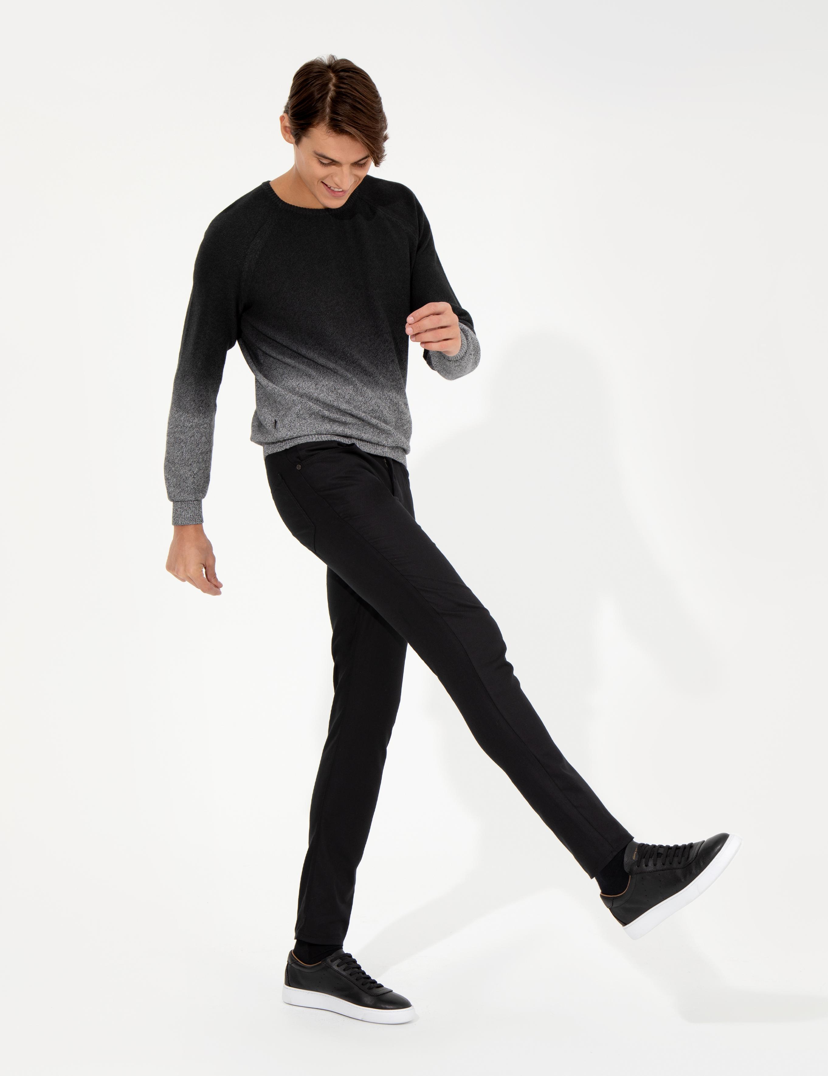 Siyah Slim Fit Keten Karışımlı  5 Cep Chino Pantolon