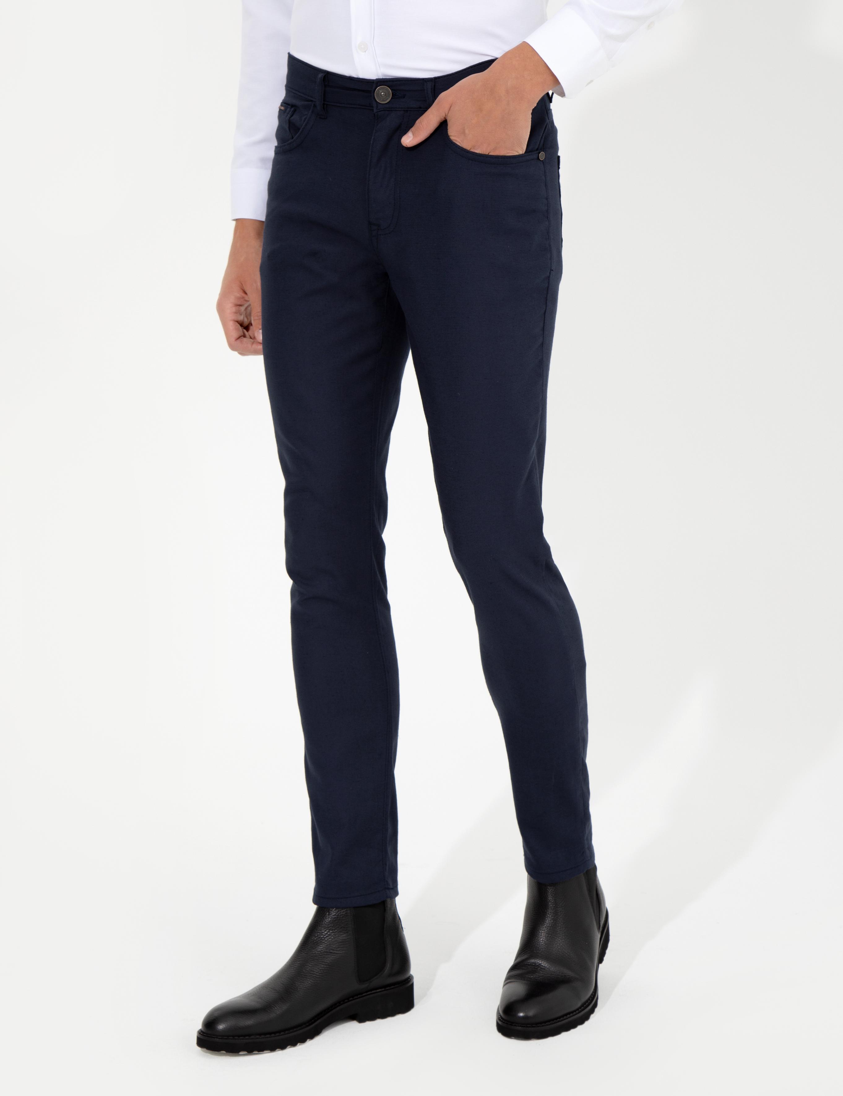 Lacivert Slim Fit Kanvas Pantolon