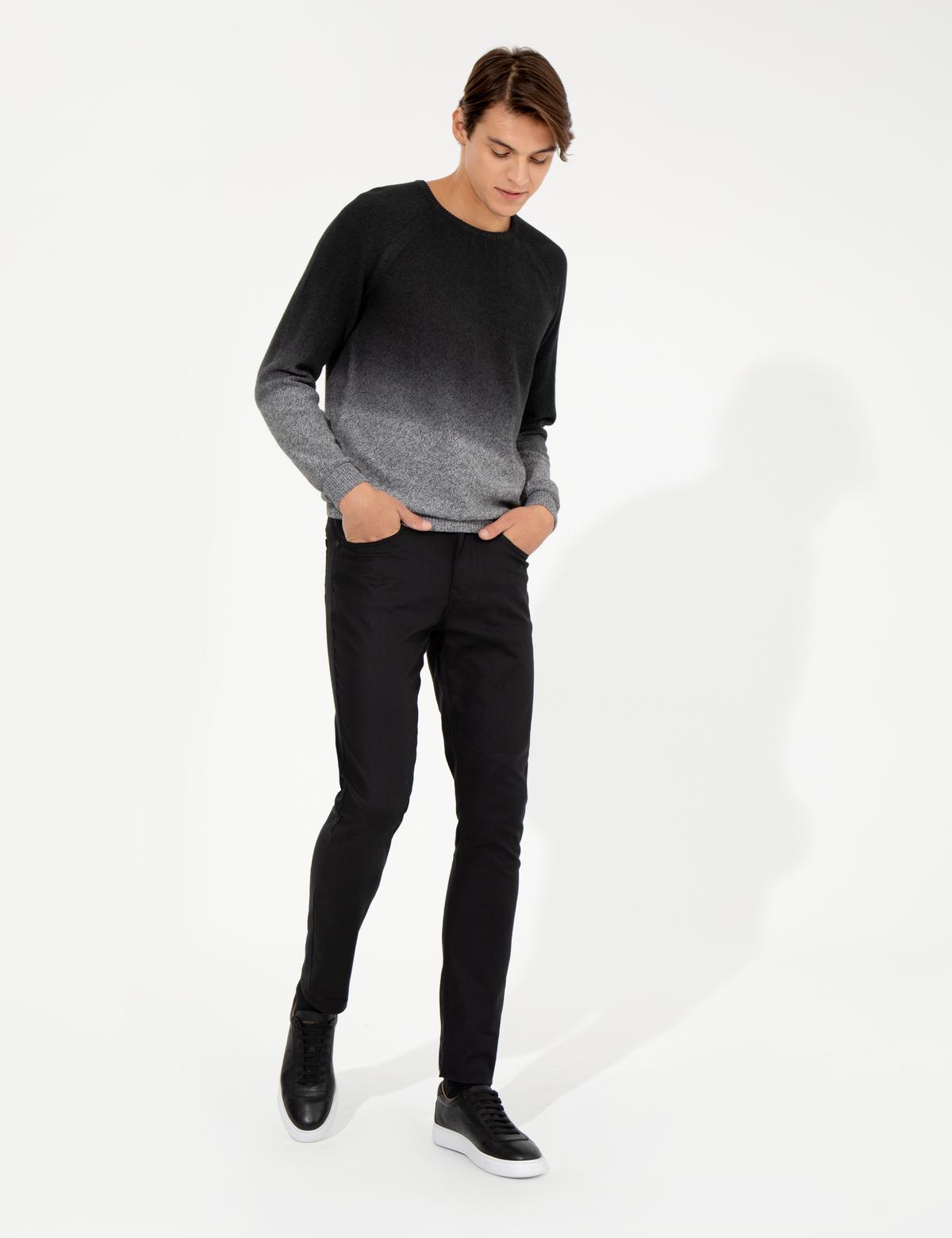 Siyah Slim Fit Keten Karışımlı  5 Cep Chino Pantolon