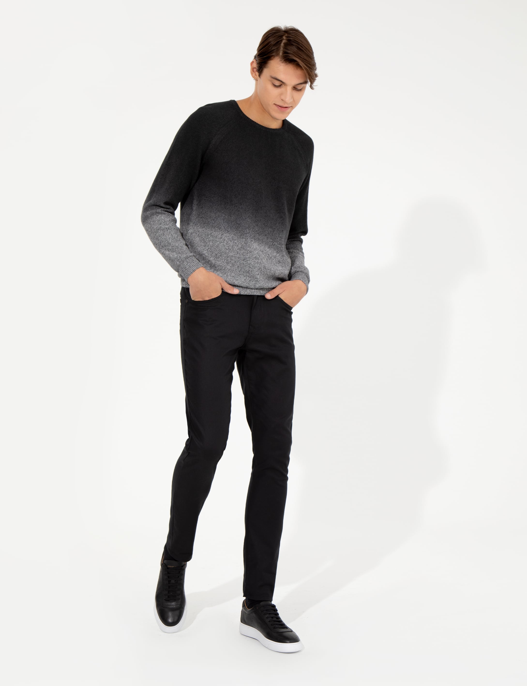 Siyah Slim Fit Keten Karışımlı  5 Cep Chino Pantolon