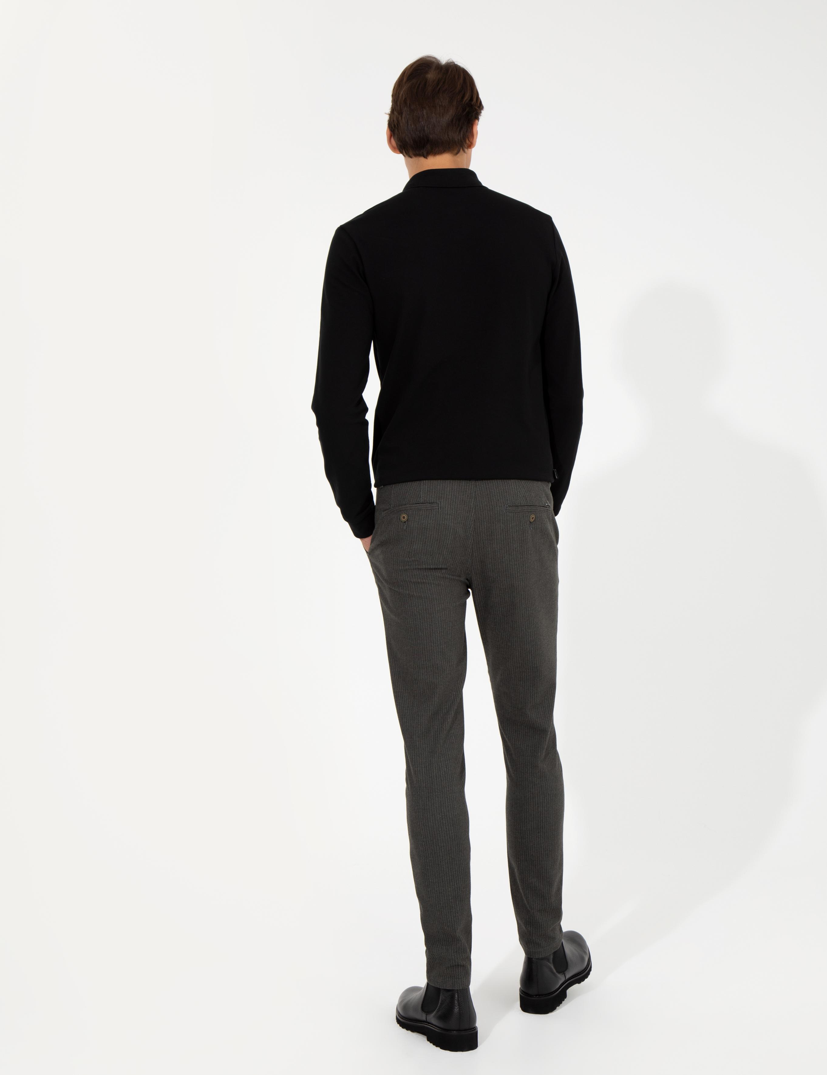 Haki Slim Fit Keten Karışımlı Chino Pantolon