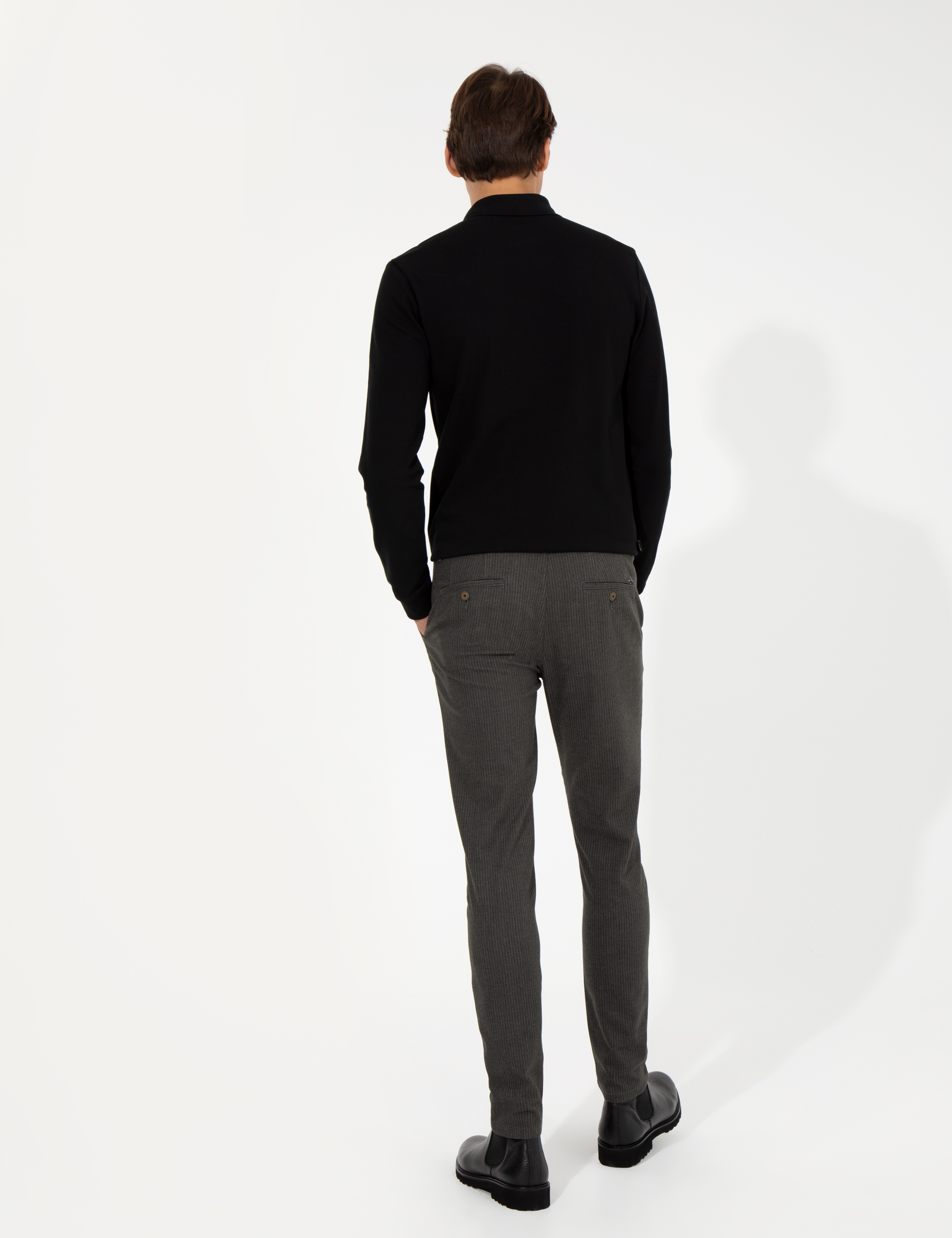Haki Slim Fit Keten Karışımlı Chino Pantolon - Image 4