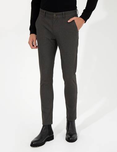Haki Slim Fit Keten Karışımlı Chino Pantolon