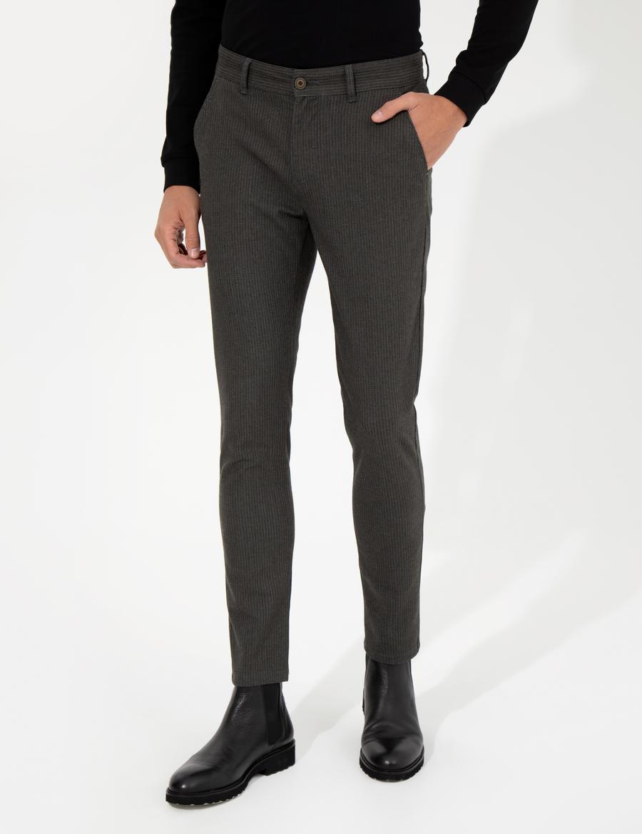 Haki Slim Fit Keten Karışımlı Chino Pantolon