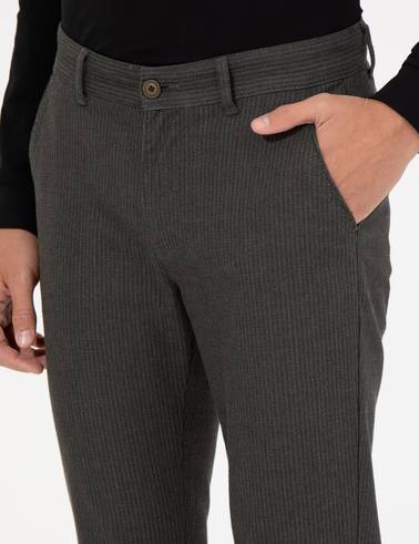 Haki Slim Fit Keten Karışımlı Chino Pantolon