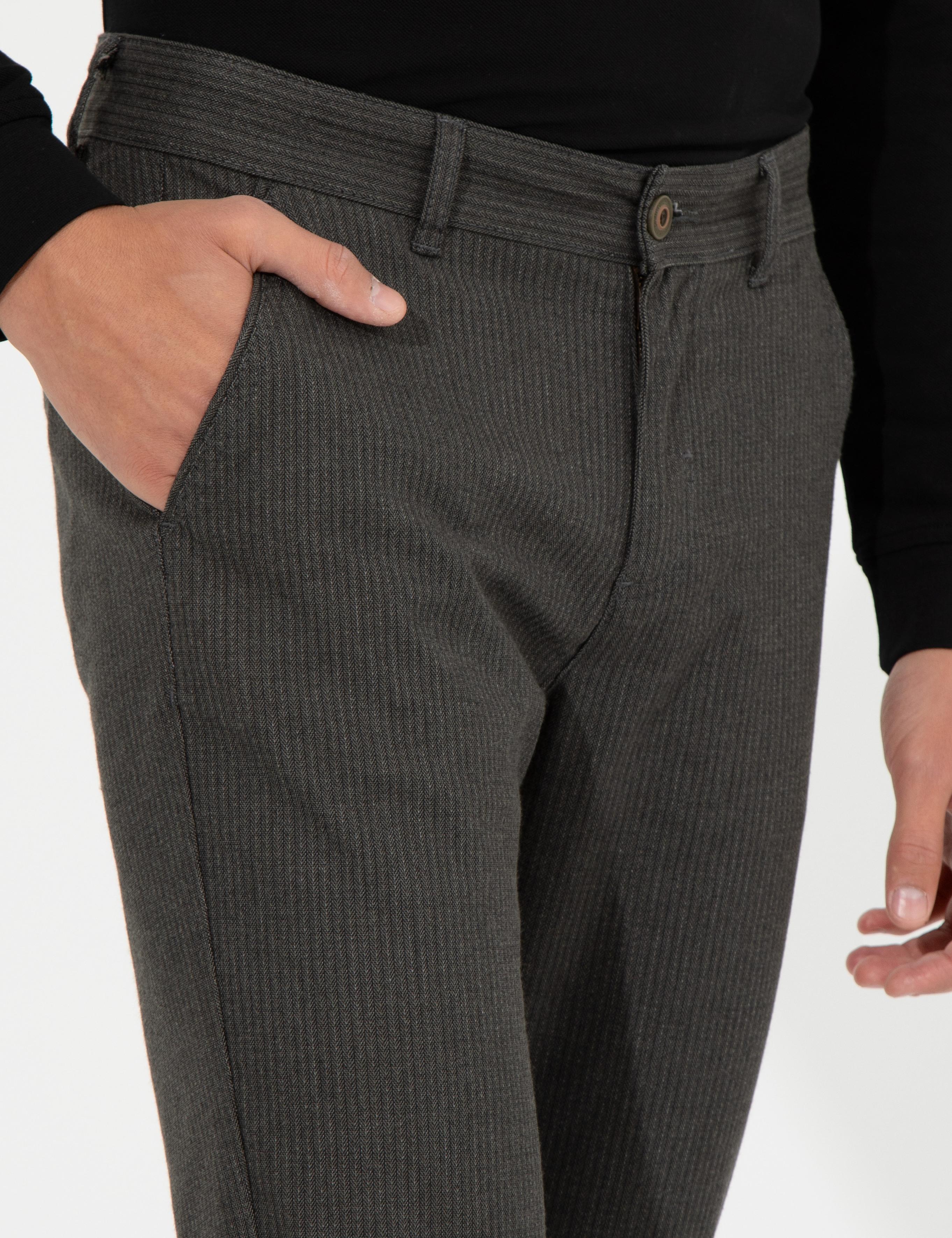 Haki Slim Fit Keten Karışımlı Chino Pantolon