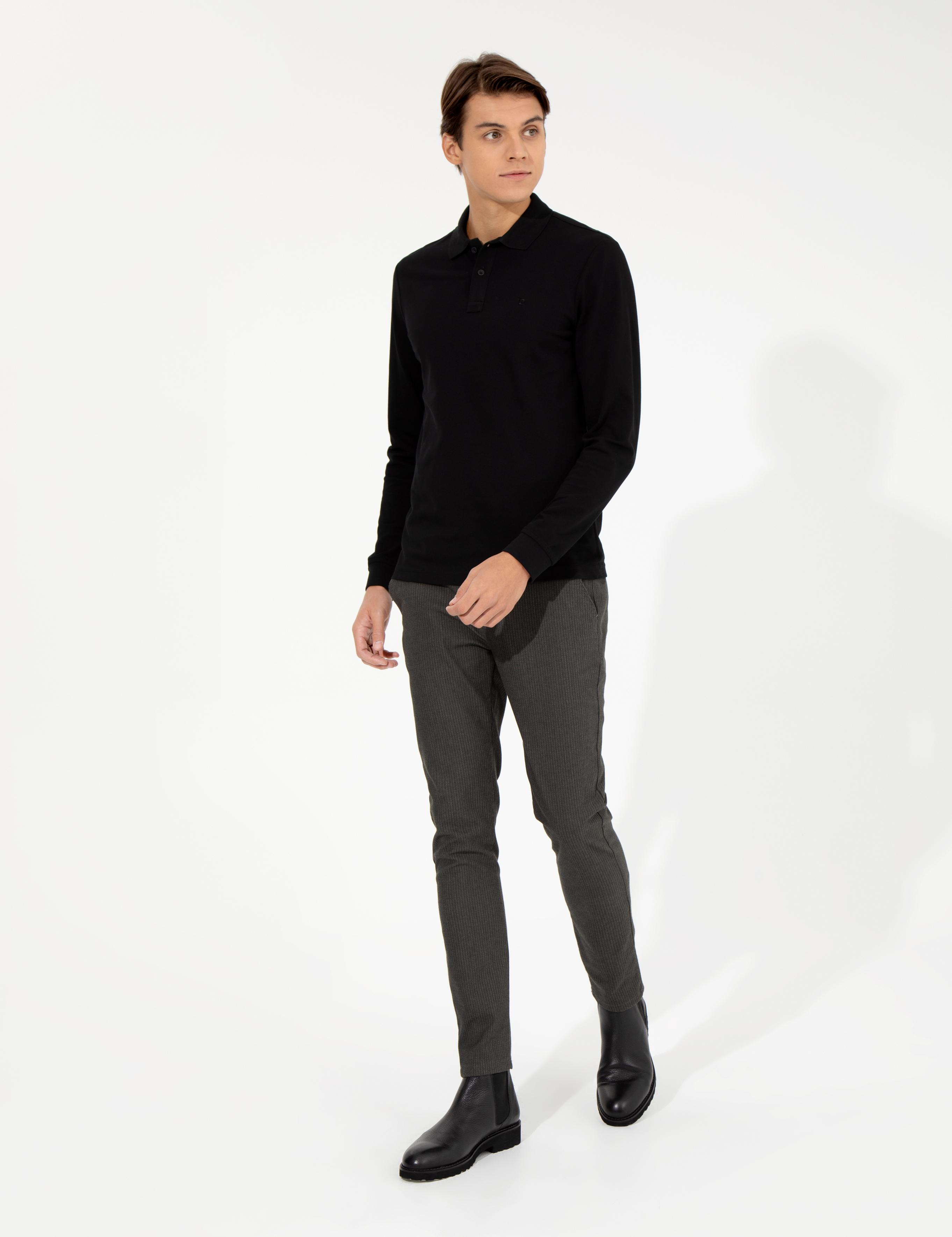 Haki Slim Fit Keten Karışımlı Chino Pantolon