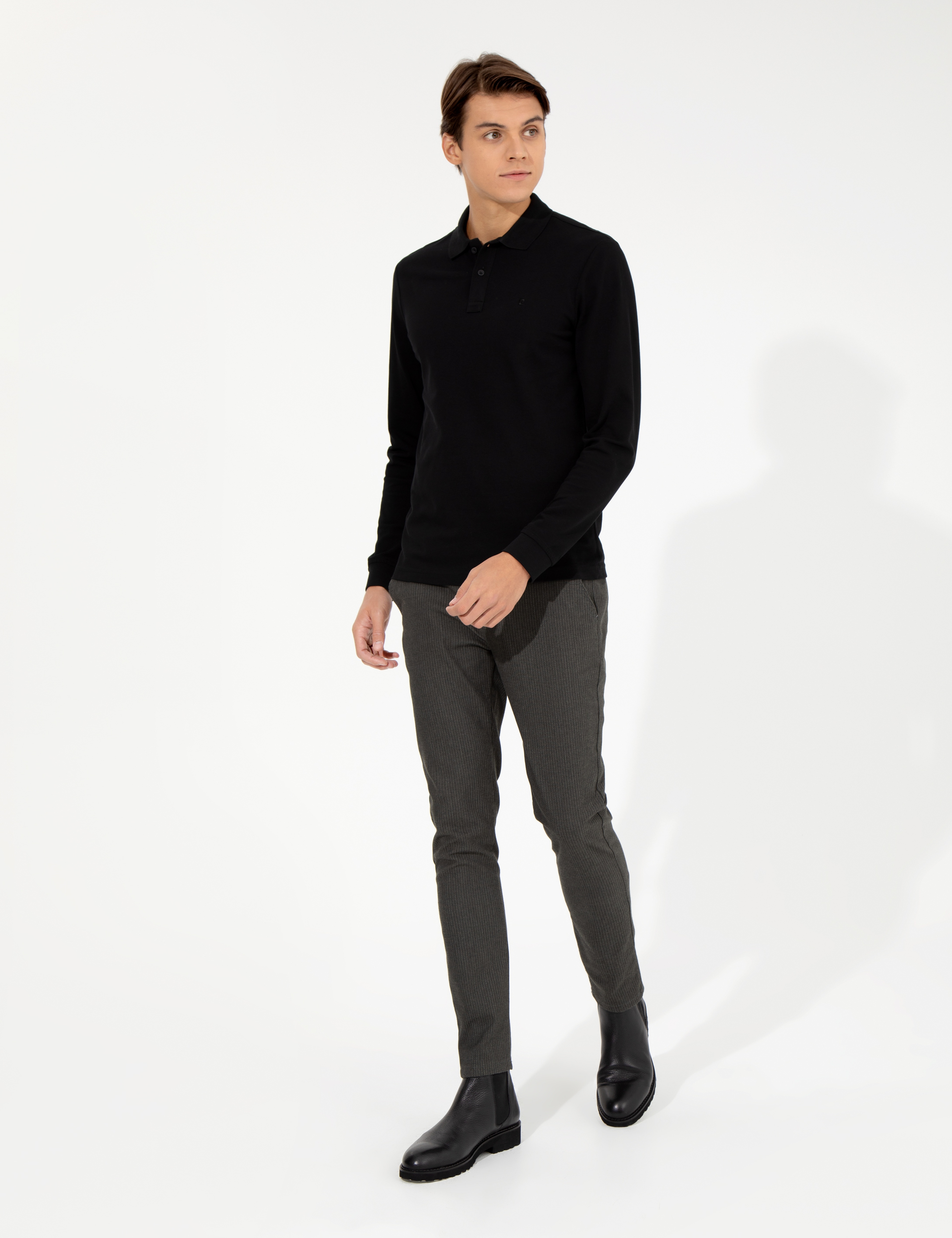Haki Slim Fit Keten Karışımlı Chino Pantolon - Image 3