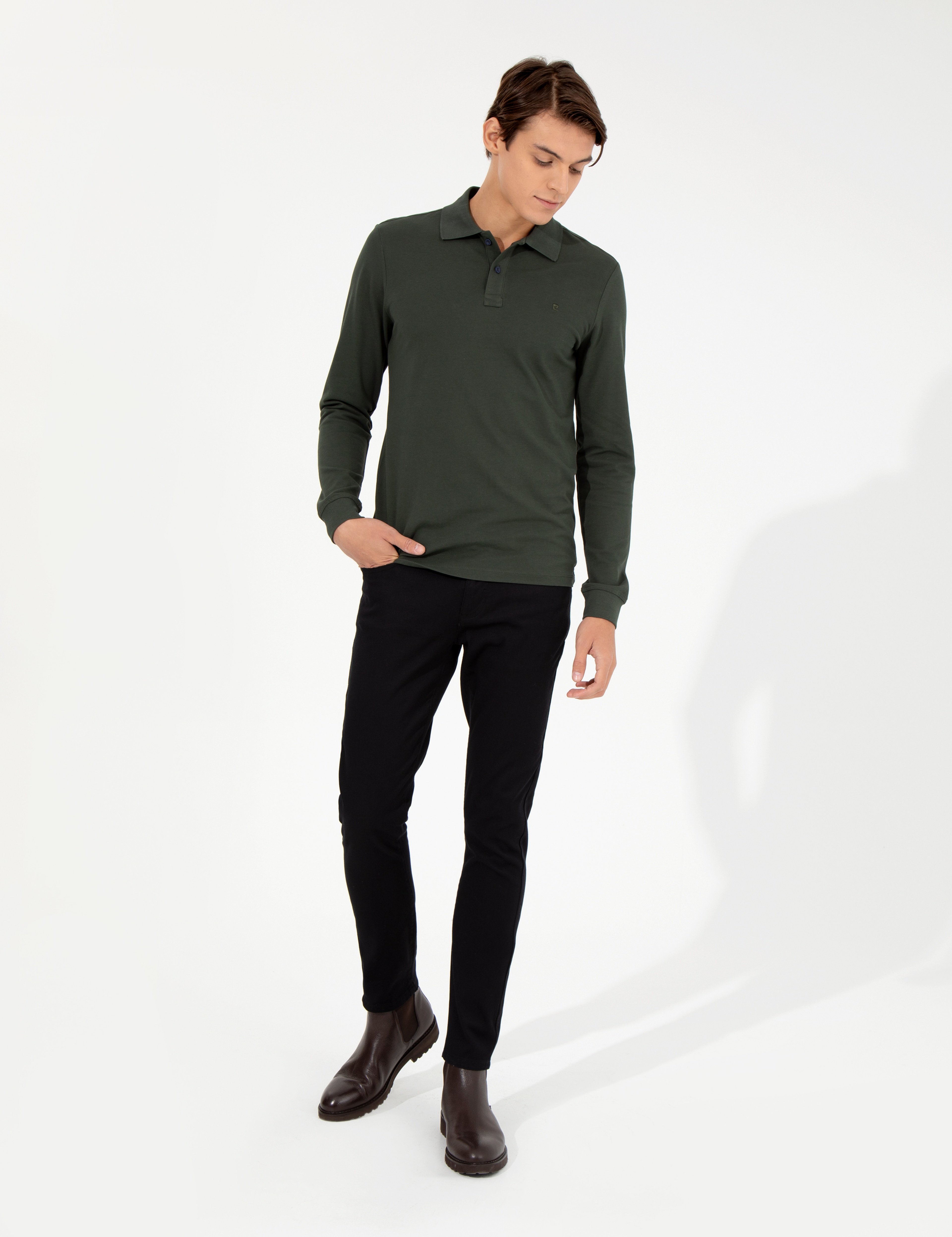 Siyah Slim Fit Kanvas Pantolon - Image 1