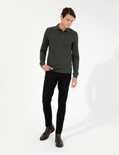 Siyah Slim Fit Kanvas Pantolon