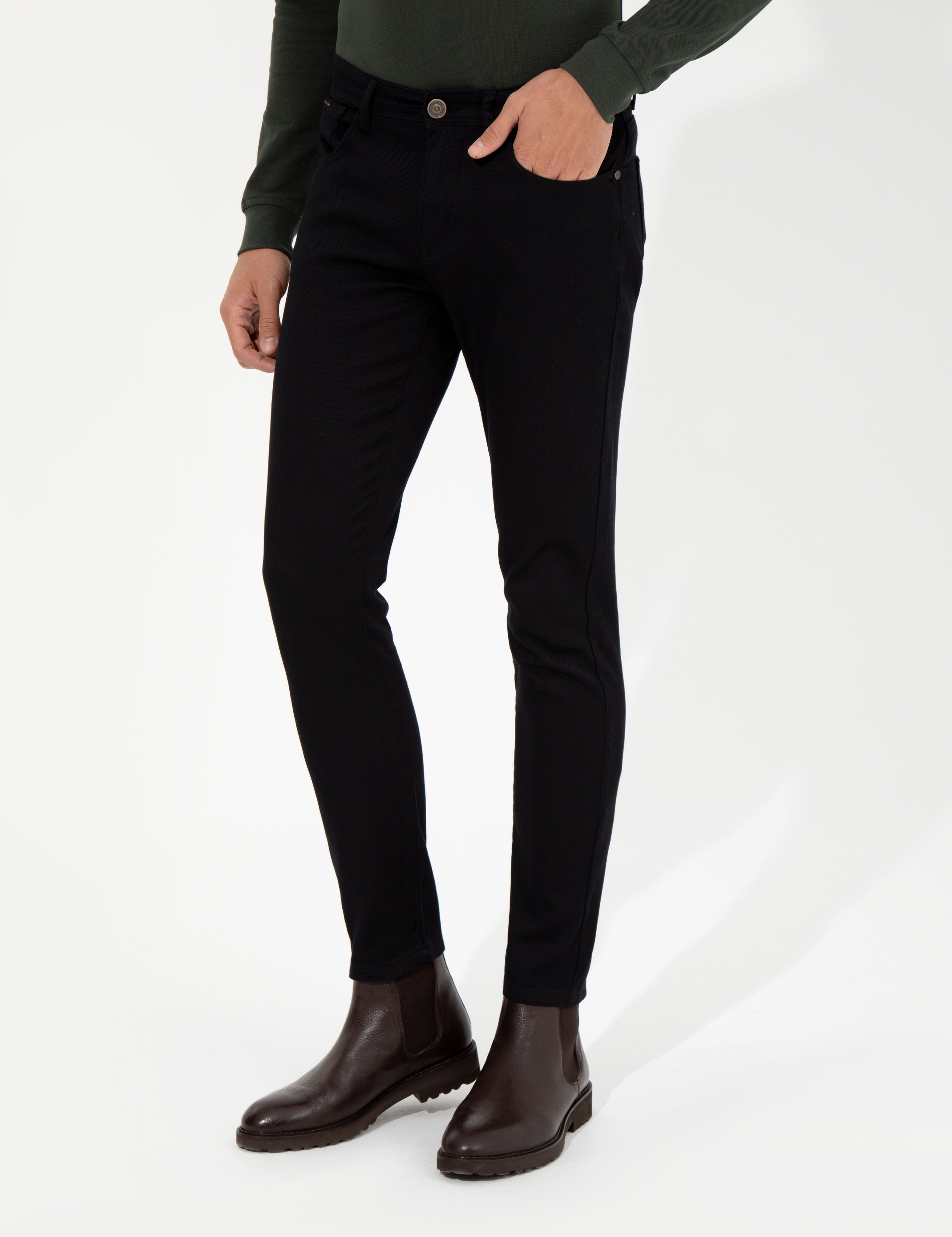 Siyah Slim Fit Kanvas Pantolon - Image 2