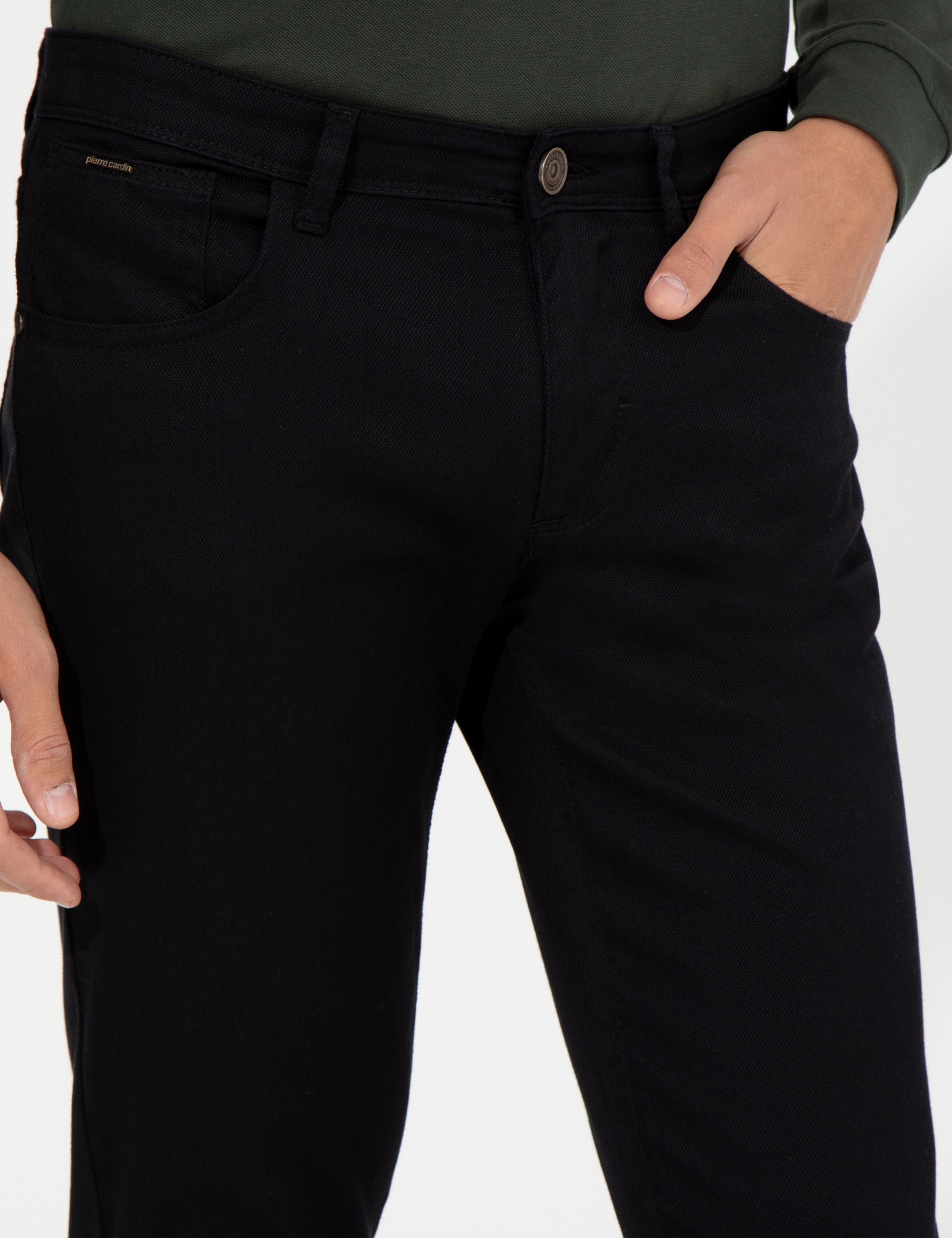Siyah Slim Fit Kanvas Pantolon - Image 5