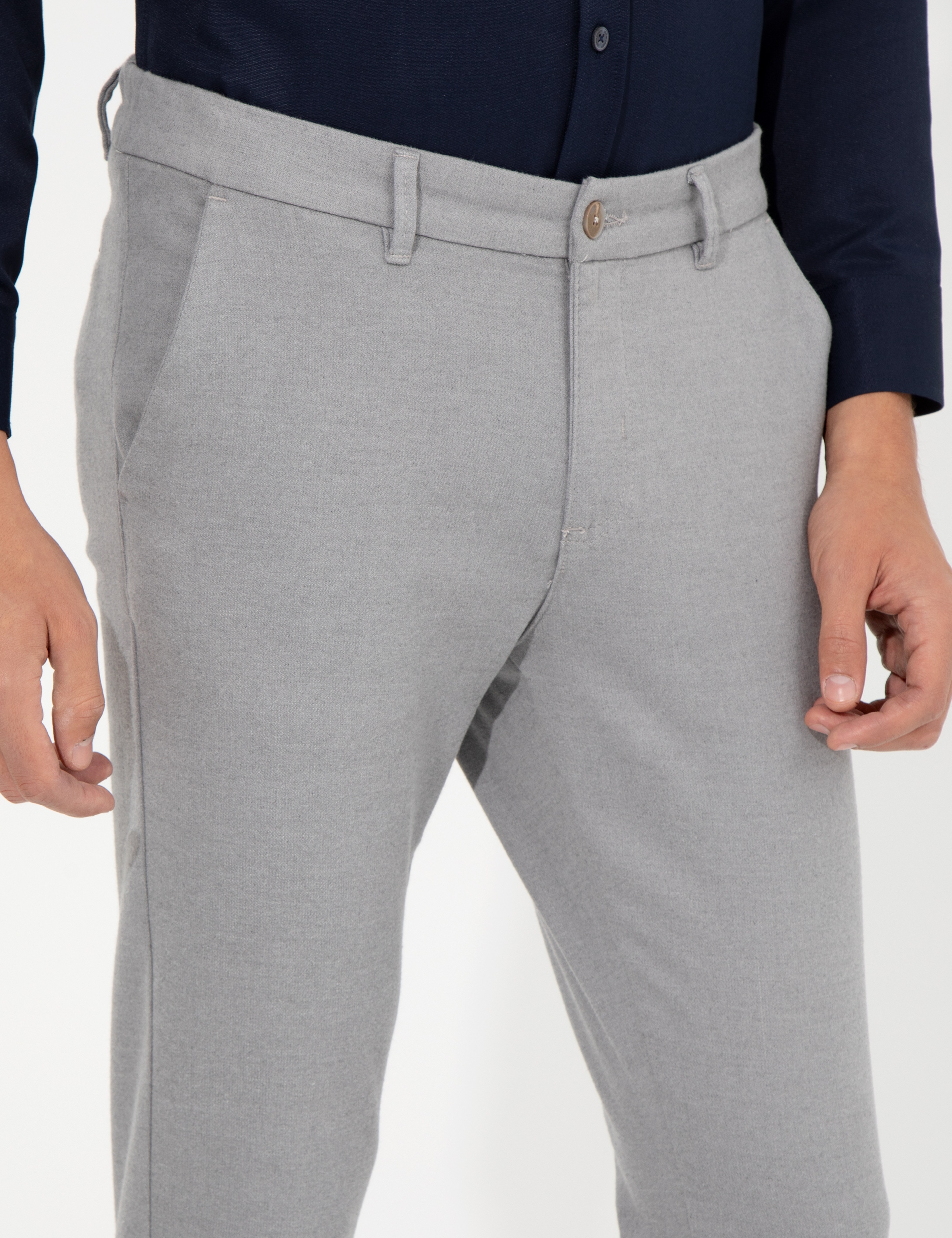 Açık Gri Slim Fit Kanvas Pantolon
