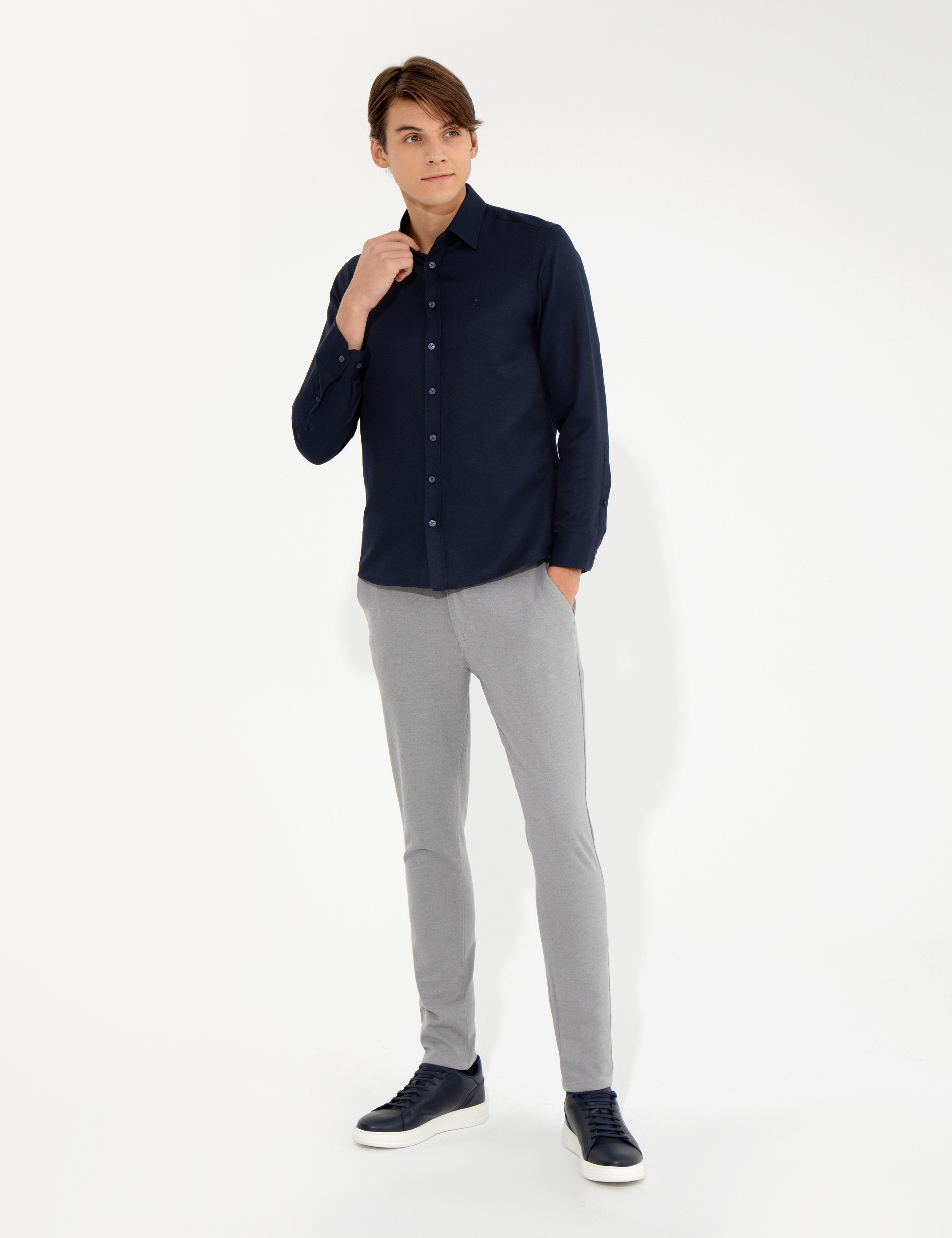 Açık Gri Slim Fit Kanvas Pantolon