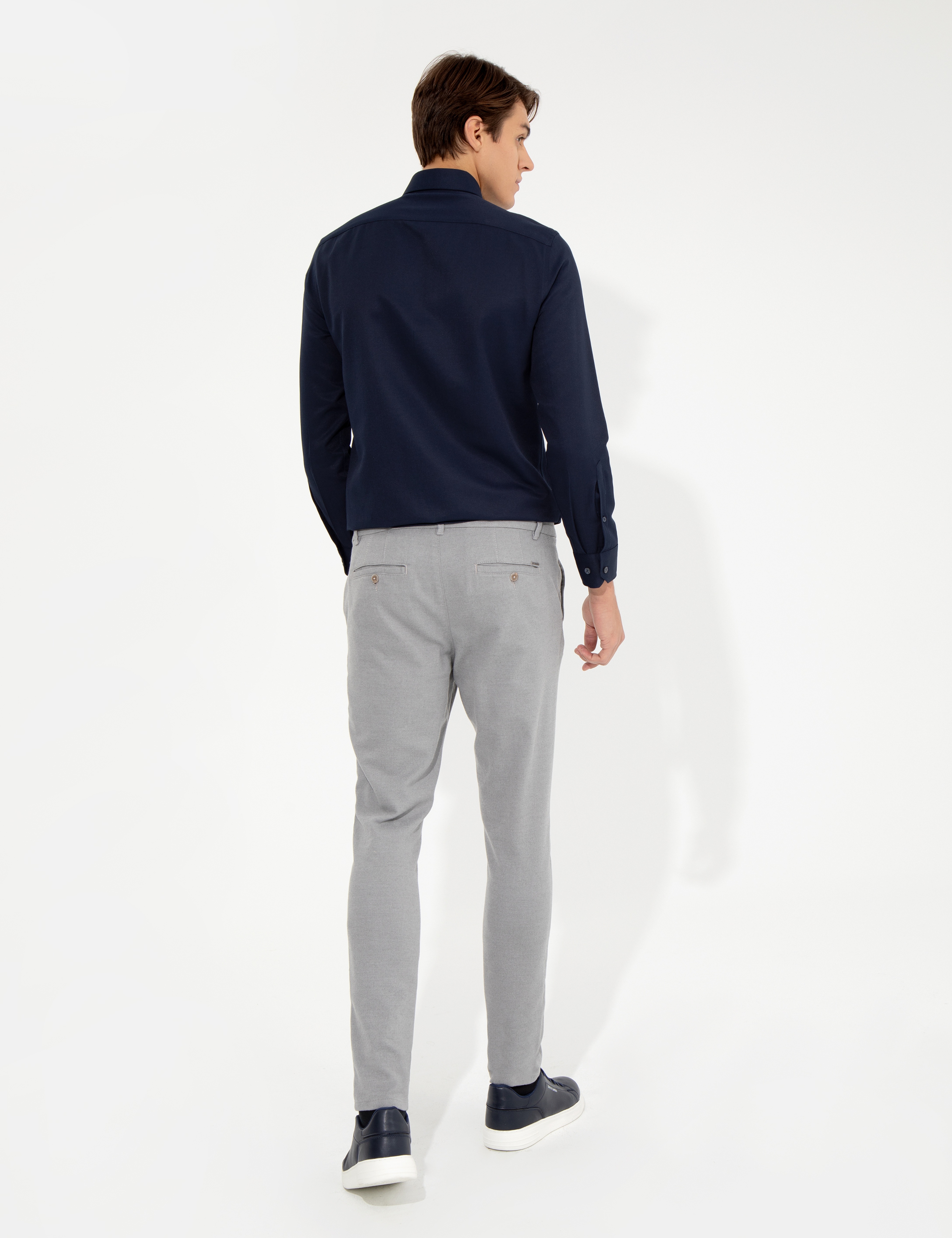 Açık Gri Slim Fit Kanvas Pantolon