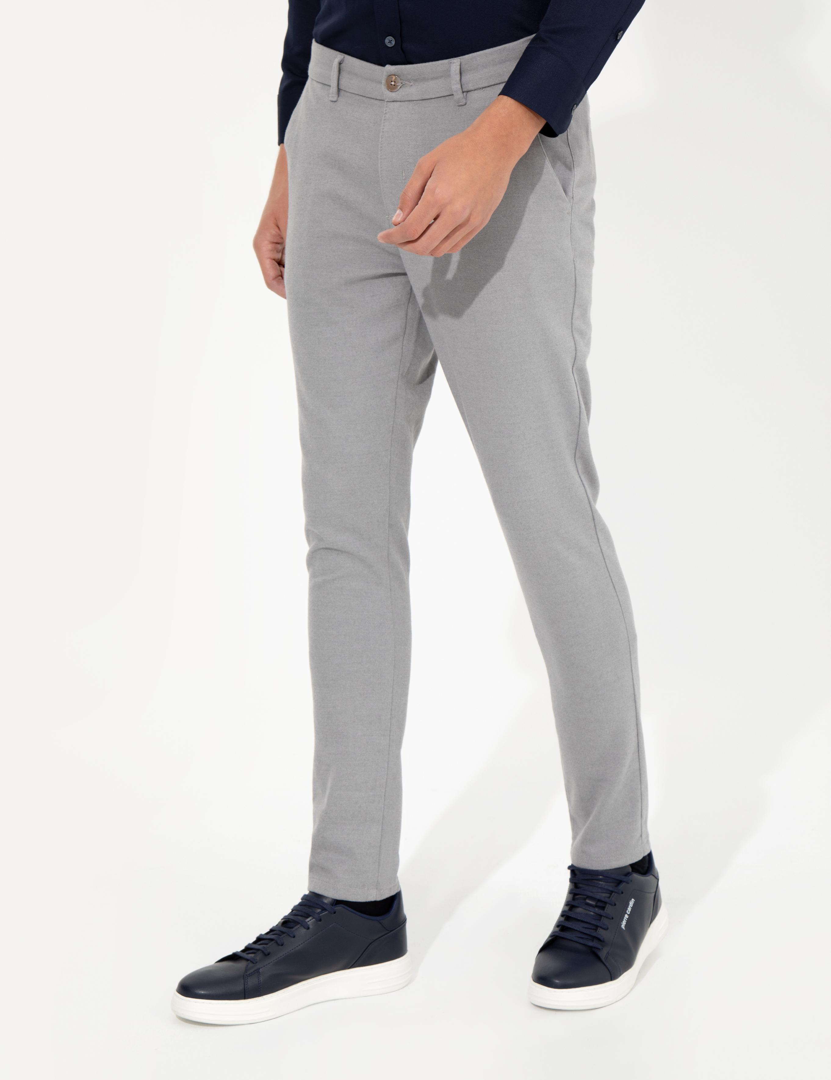 Açık Gri Slim Fit Kanvas Pantolon