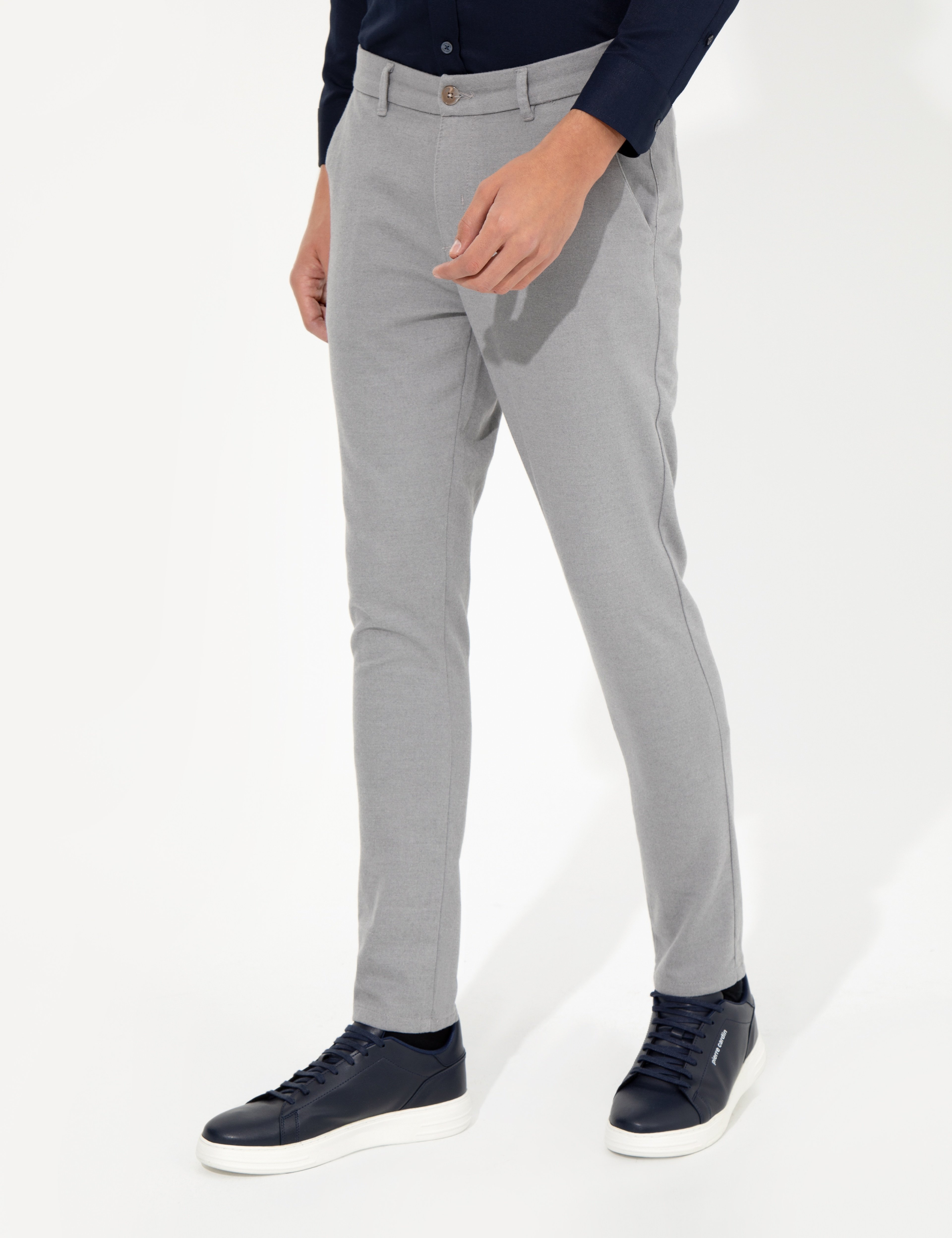 Açık Gri Slim Fit Kanvas Pantolon - Image 2