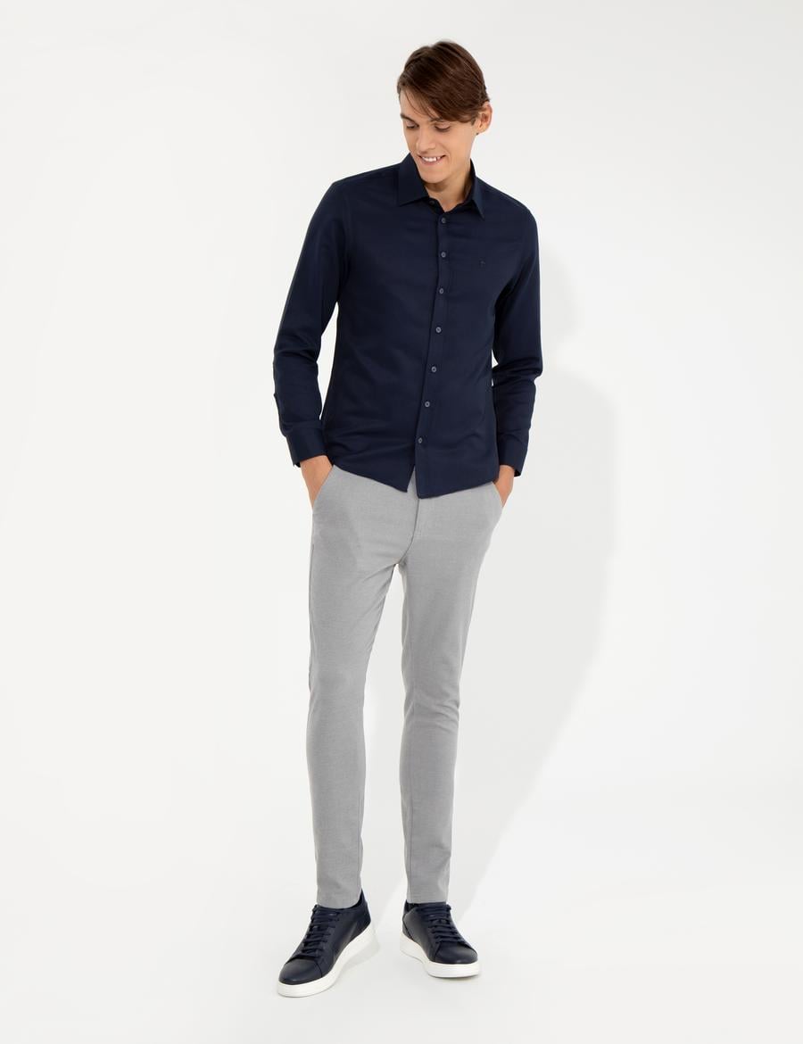 Açık Gri Slim Fit Kanvas Pantolon