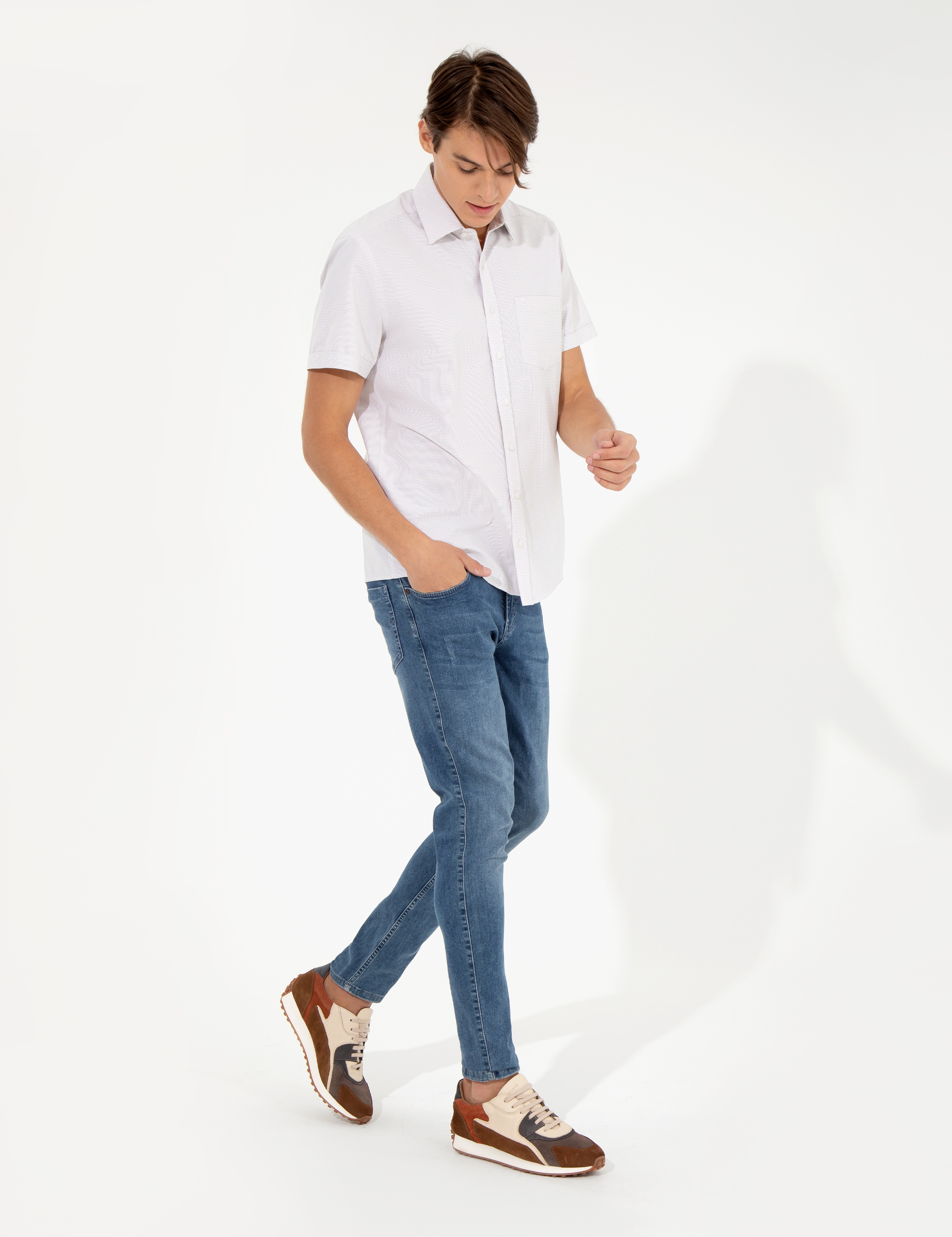 Bej Regular Fit Kısa Kollu Gömlek - Image 2