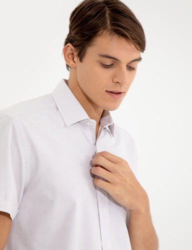 Bej Regular Fit Kısa Kollu Gömlek