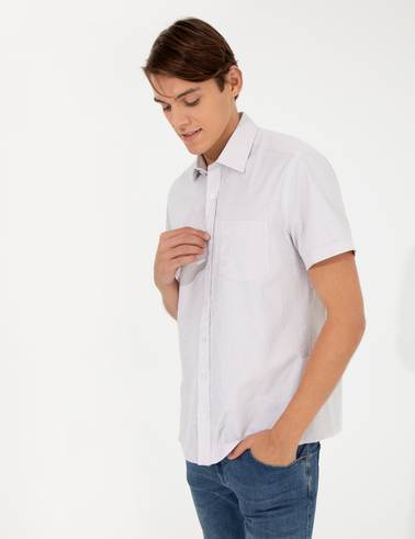 Bej Regular Fit Kısa Kollu Gömlek
