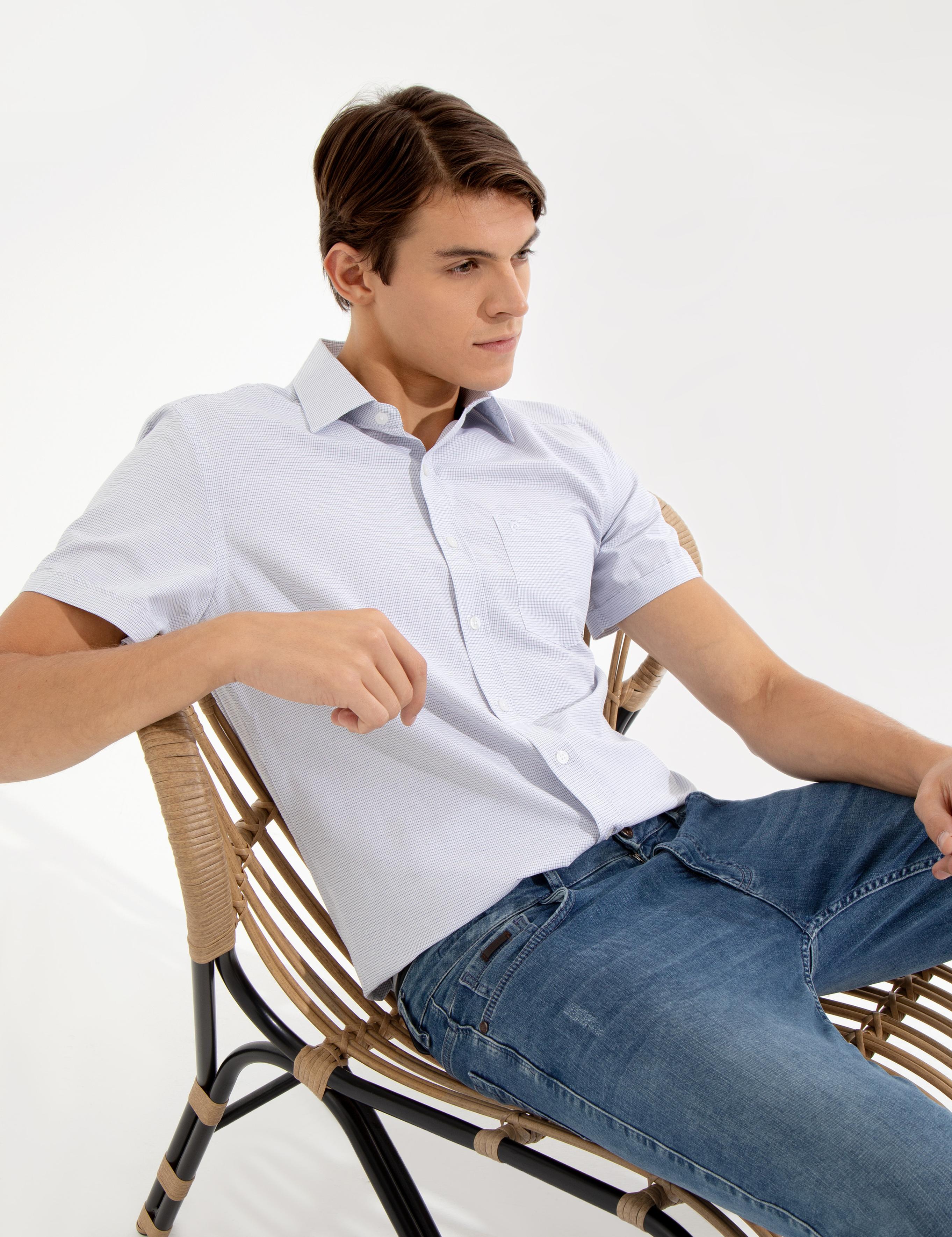 Lacivert Regular Fit Kısa Kollu Gömlek