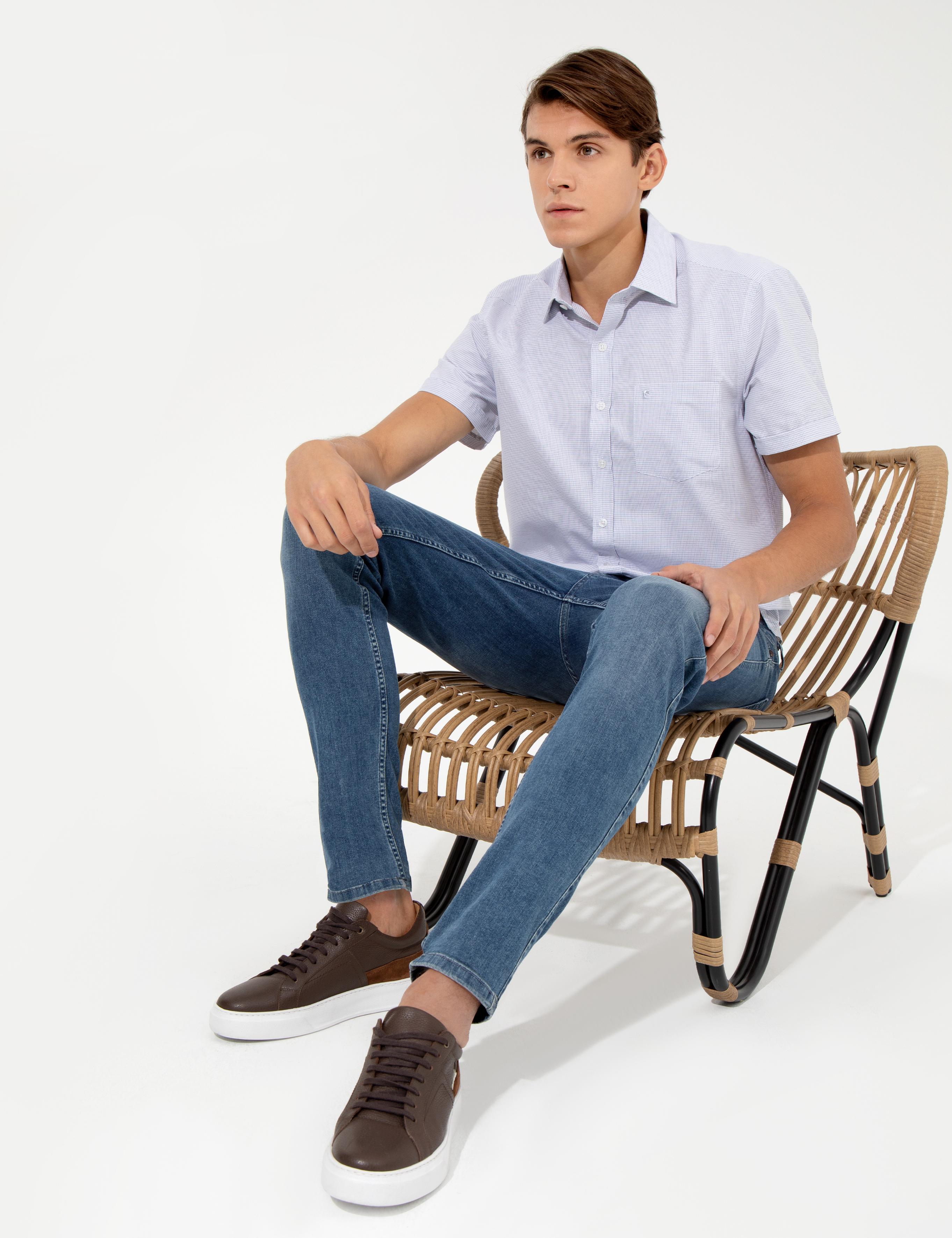 Lacivert Regular Fit Kısa Kollu Gömlek