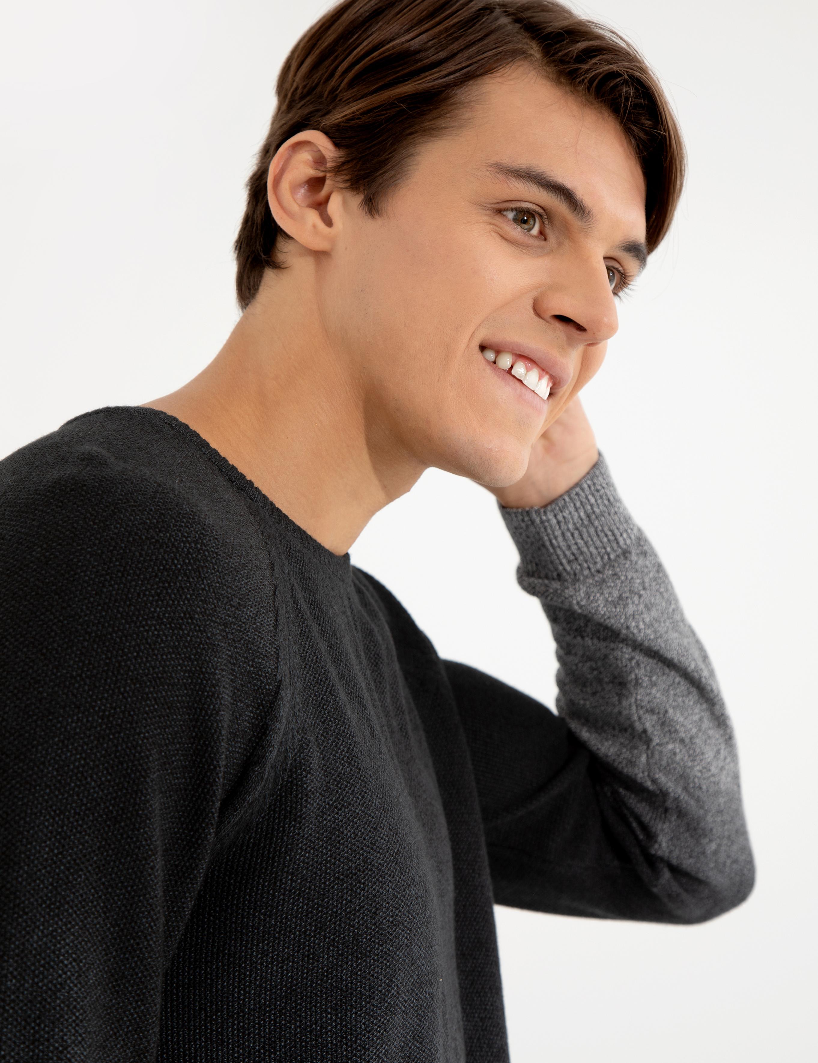 Siyah Slim Fit Bisiklet Yaka Triko Kazak