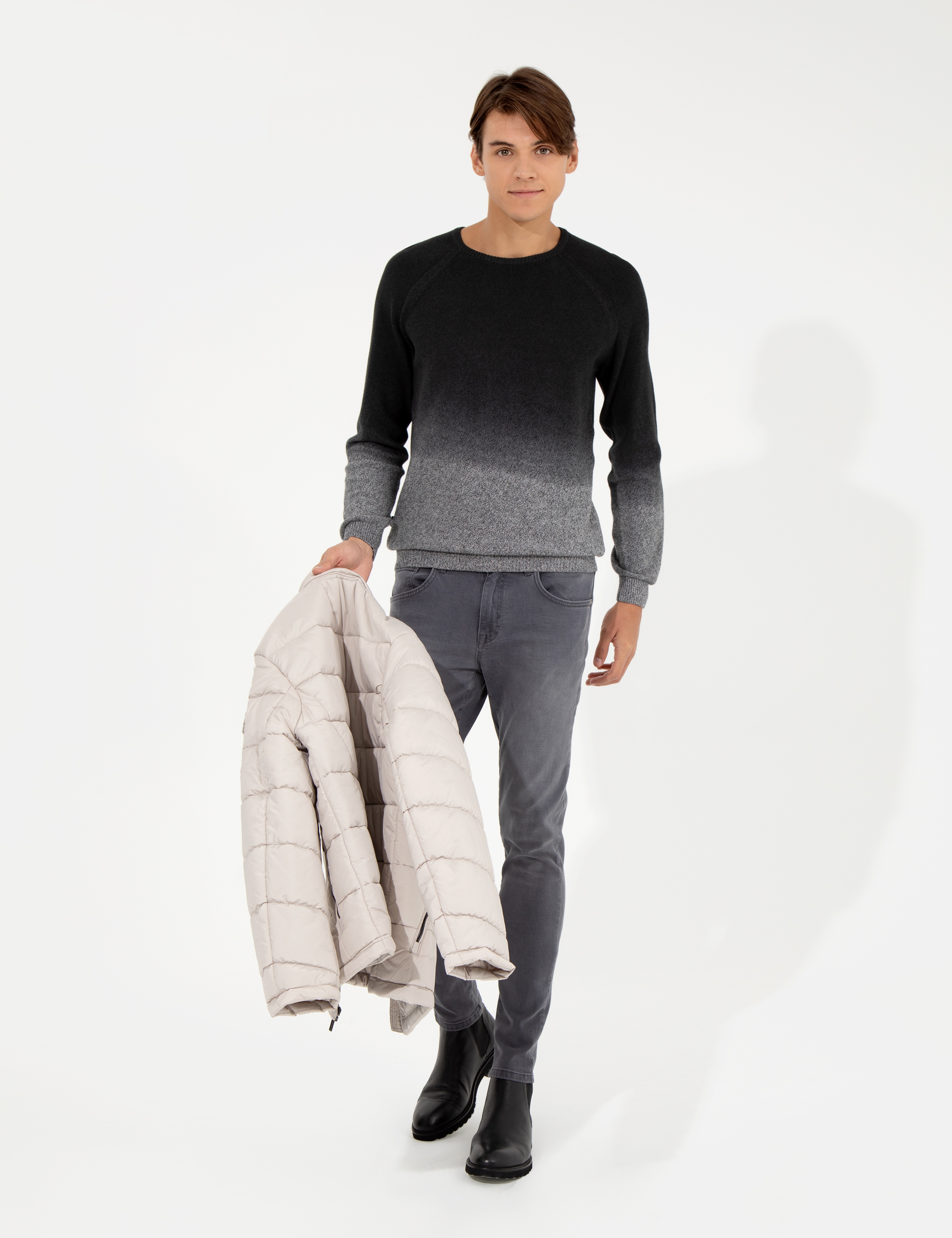 Siyah Slim Fit Bisiklet Yaka Triko Kazak
