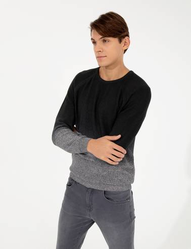 Siyah Slim Fit Bisiklet Yaka Triko Kazak