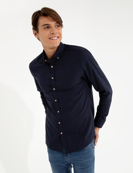 Lacivert Slim Fit Uzun Kollu Gömlek - 50247542089