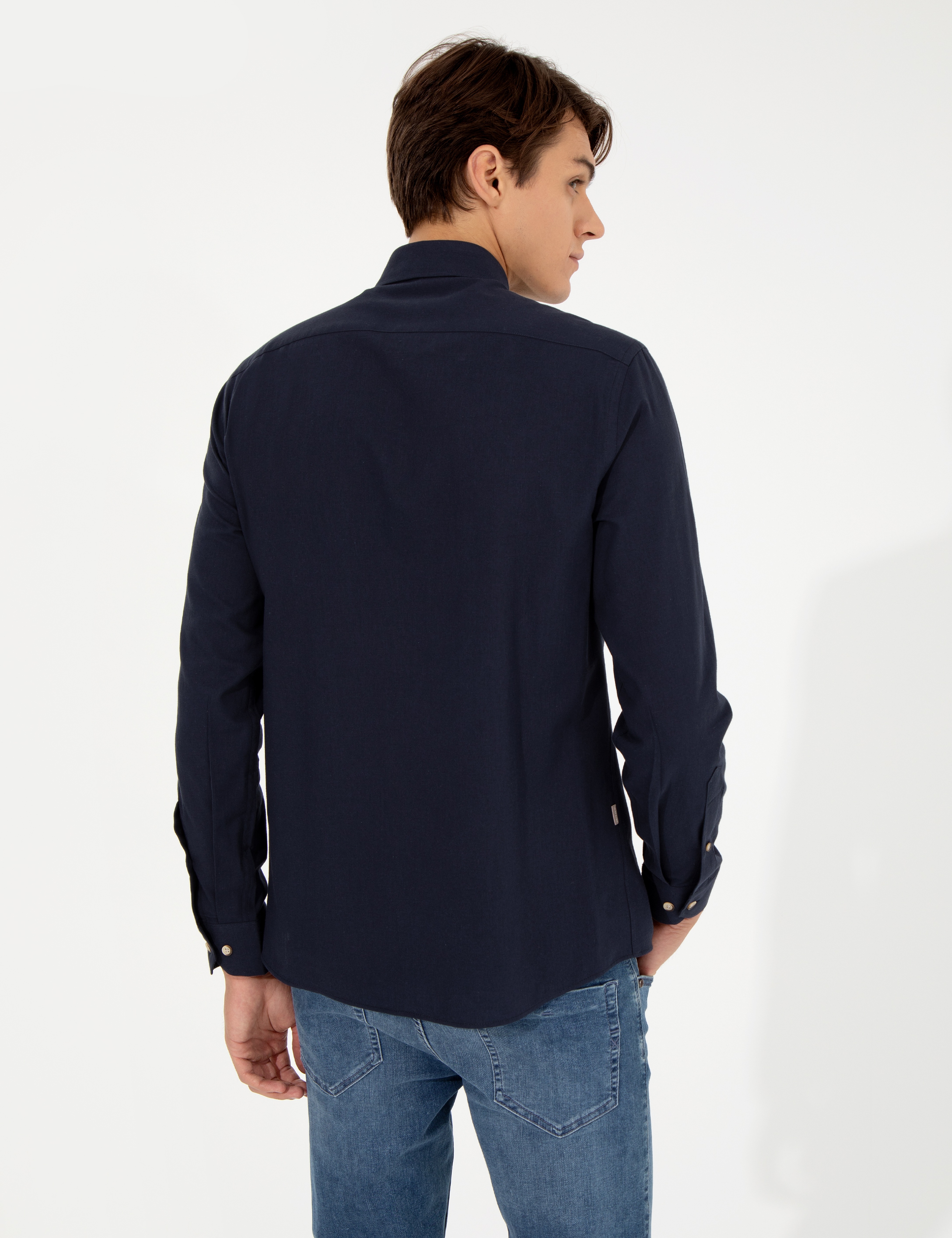 Lacivert Slim Fit Uzun Kollu Gömlek